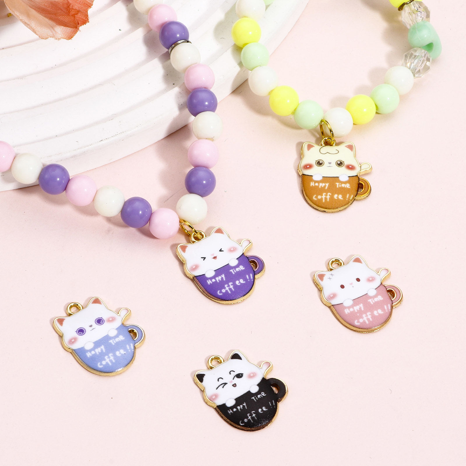 Immagine di 10 Pz Lega di Zinco Charms Oro Placcato Multicolore Tazza Gatto Smalto 23mm x 19mm