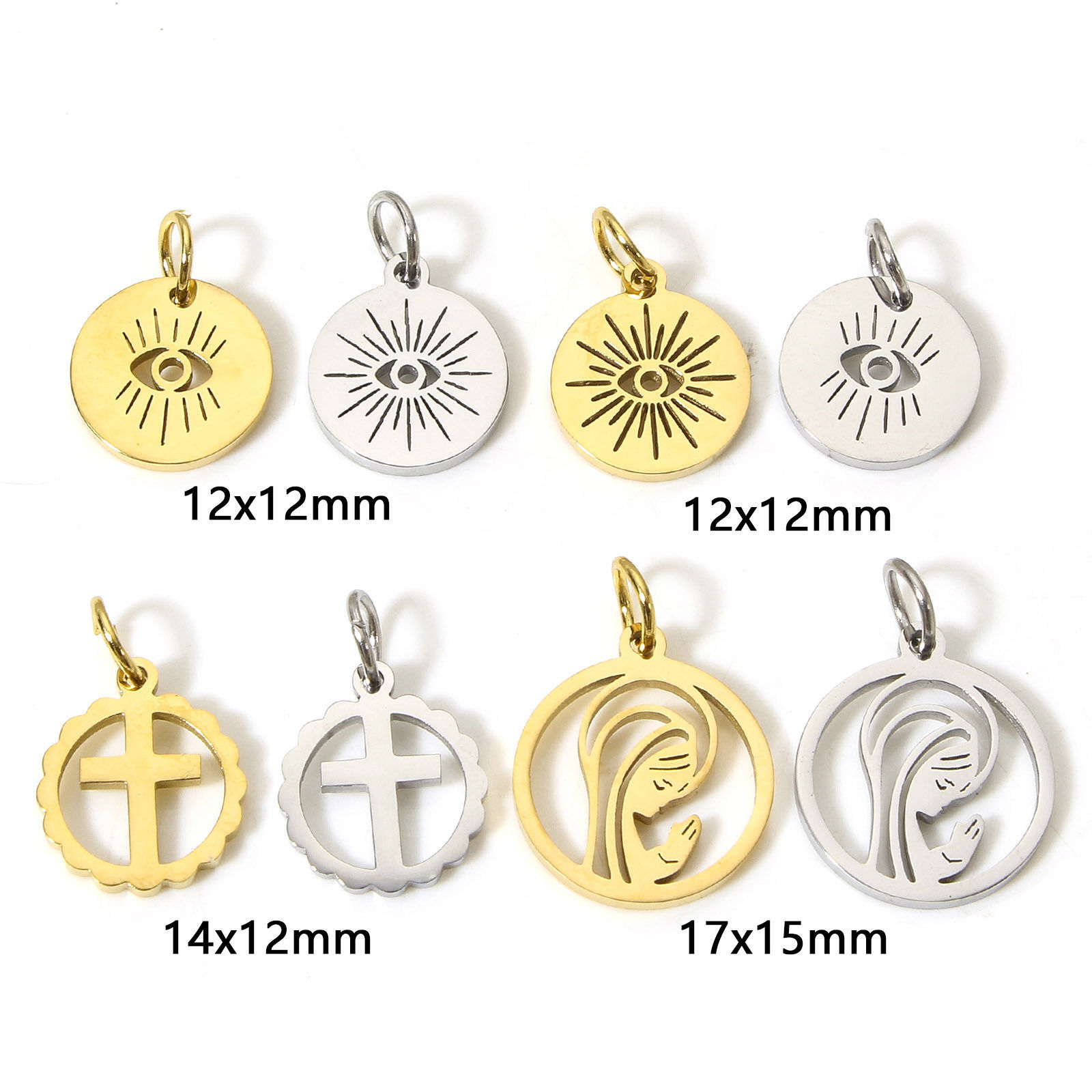 Image de 1 Pièce Breloques en 304 Acier Inoxydable Respectueux de la Nature Religieux Rond Multicolore Croix Creux