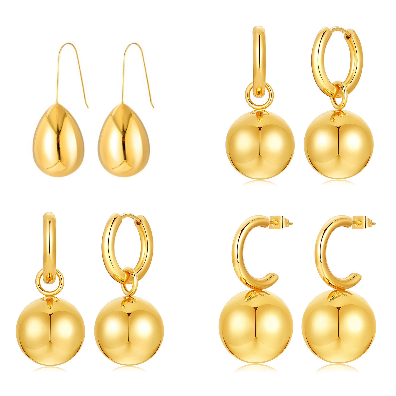 Изображение 1 Pair Eco-friendly Dainty Real Gold Plated 304 Stainless Steel Ball Earrings For Women Gift