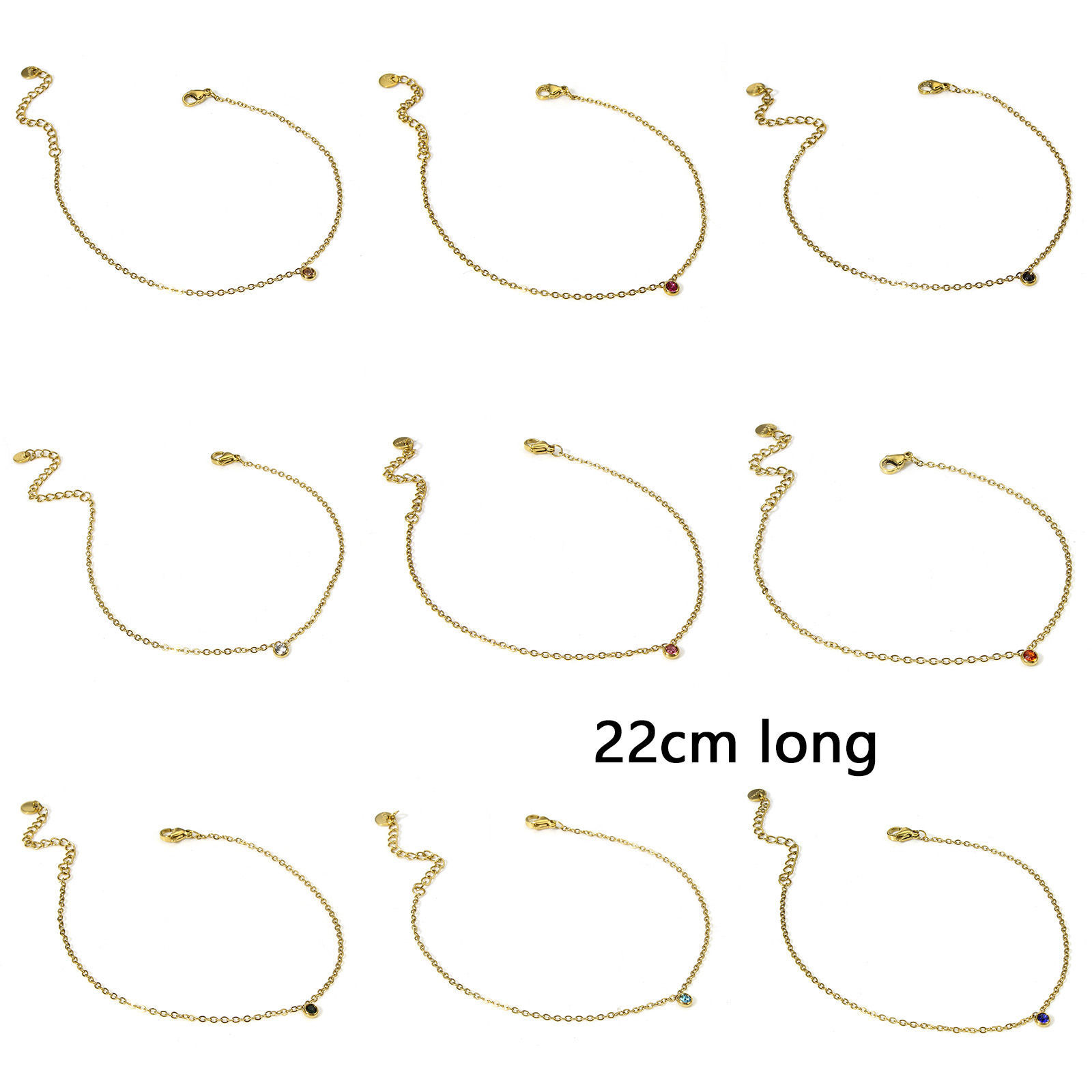 Picture of 1 Piece Vacuum Plating 304 Stainless Steel Link Cable Chain Anklet 18K Gold Plated Round 22cm(8 5/8") long
