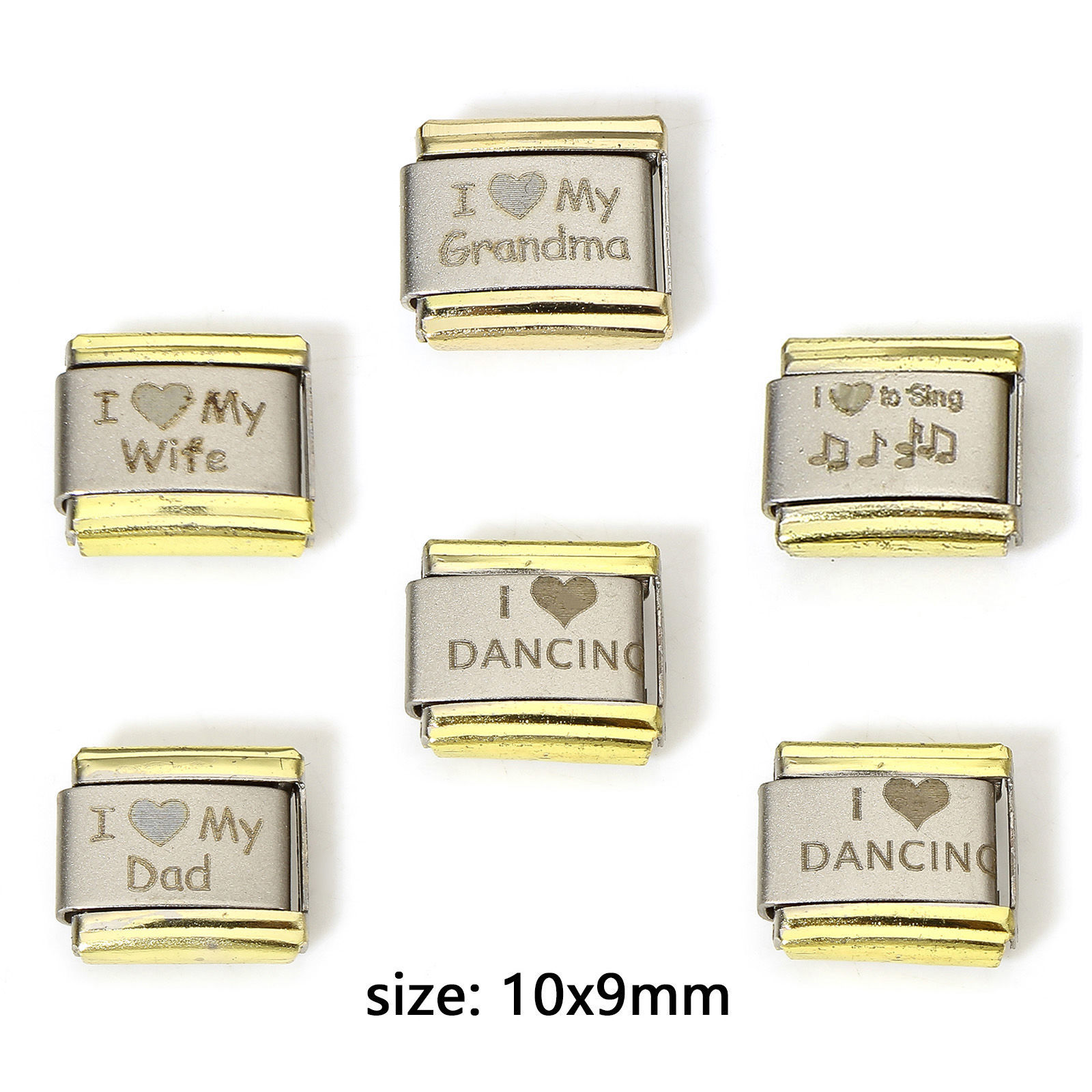 Imagen de 2 Unidades 304 Acero Inoxidable Charm Pulsera de Eslabones Italianos para Hacer Joyas DIY Tono de Plata Rectángulo Mensaje Corrosión 10mm x 9mm