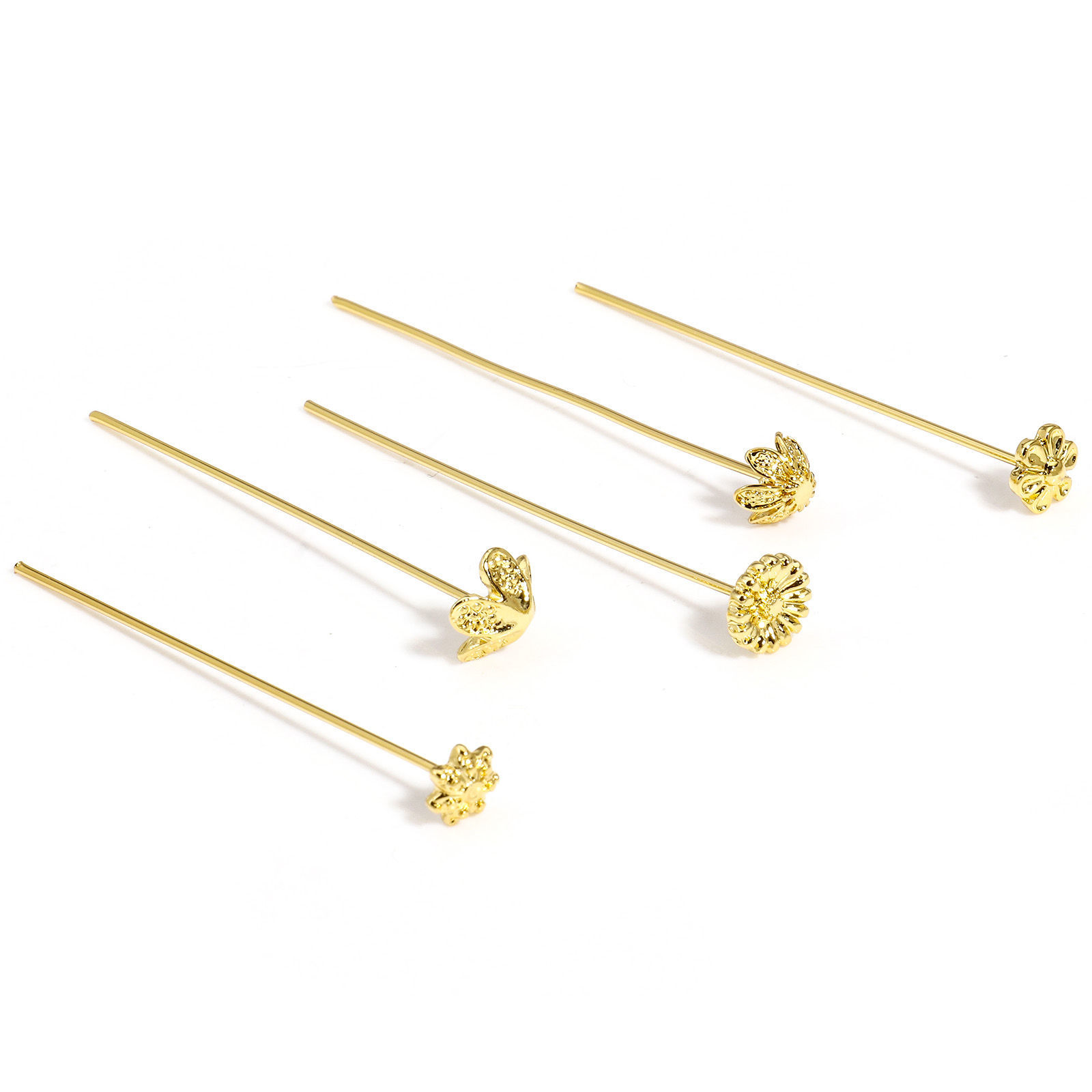 Bild von 5 Stück (19 gauge) Messing Kopfstifte Blumen 18K Echtgold plattiert