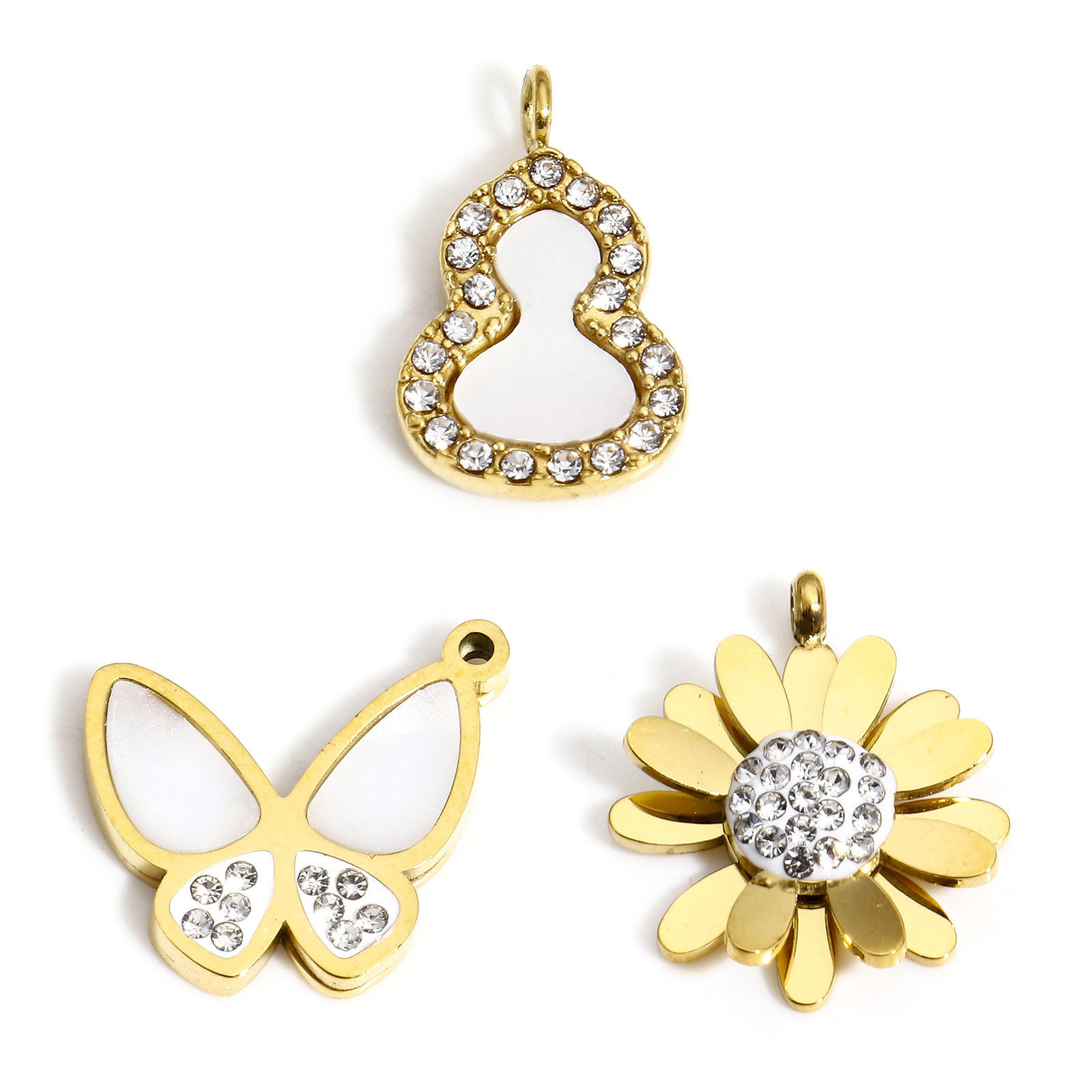 Picture of Eco-friendly Vacuum Plating 304 Stainless Steel Stylish Charms Gold Plated Calabash Imitation Shell Clear Cubic Zirconia