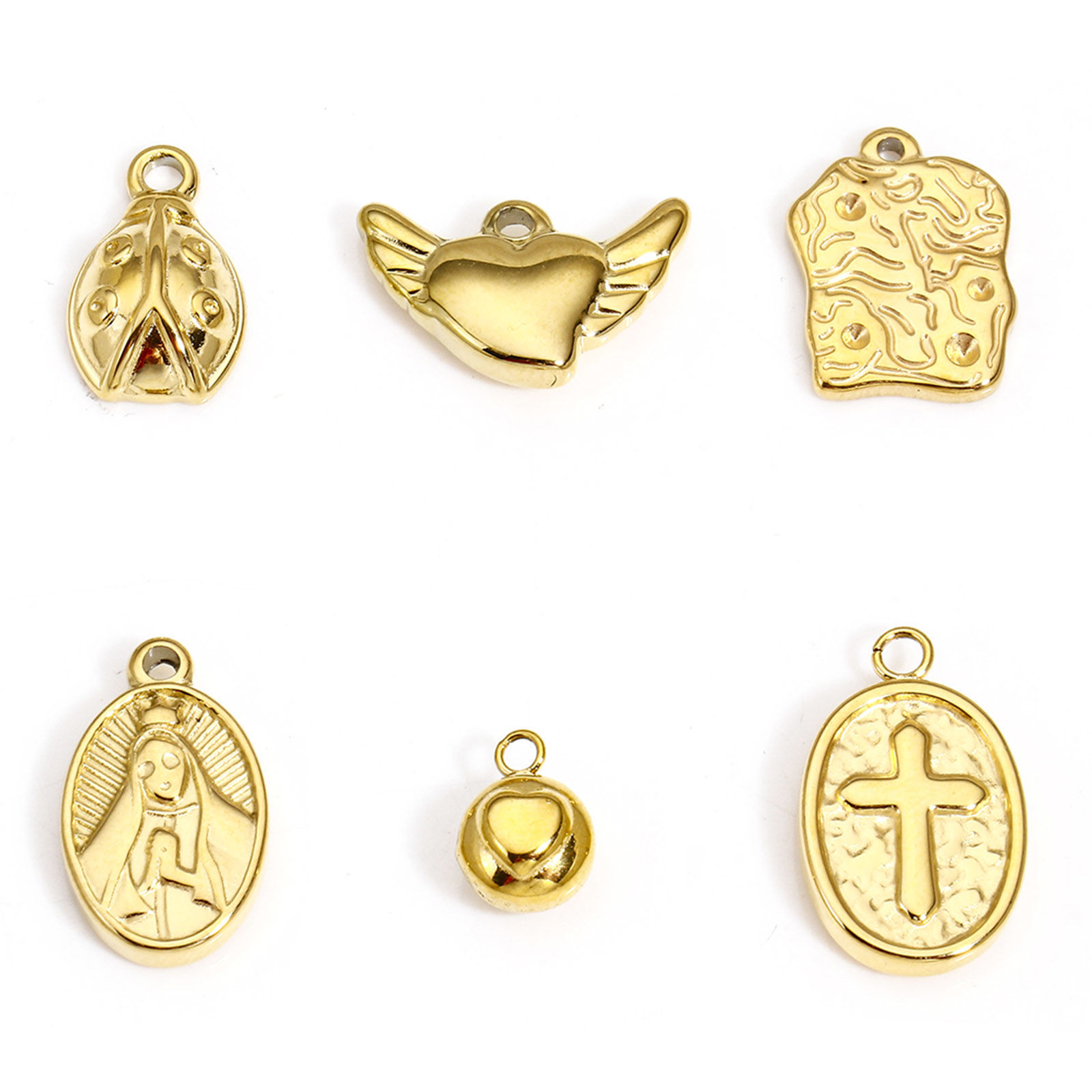Picture of Eco-friendly Vacuum Plating 304 Stainless Steel Valentine's Day Charms Gold Plated Ball Heart