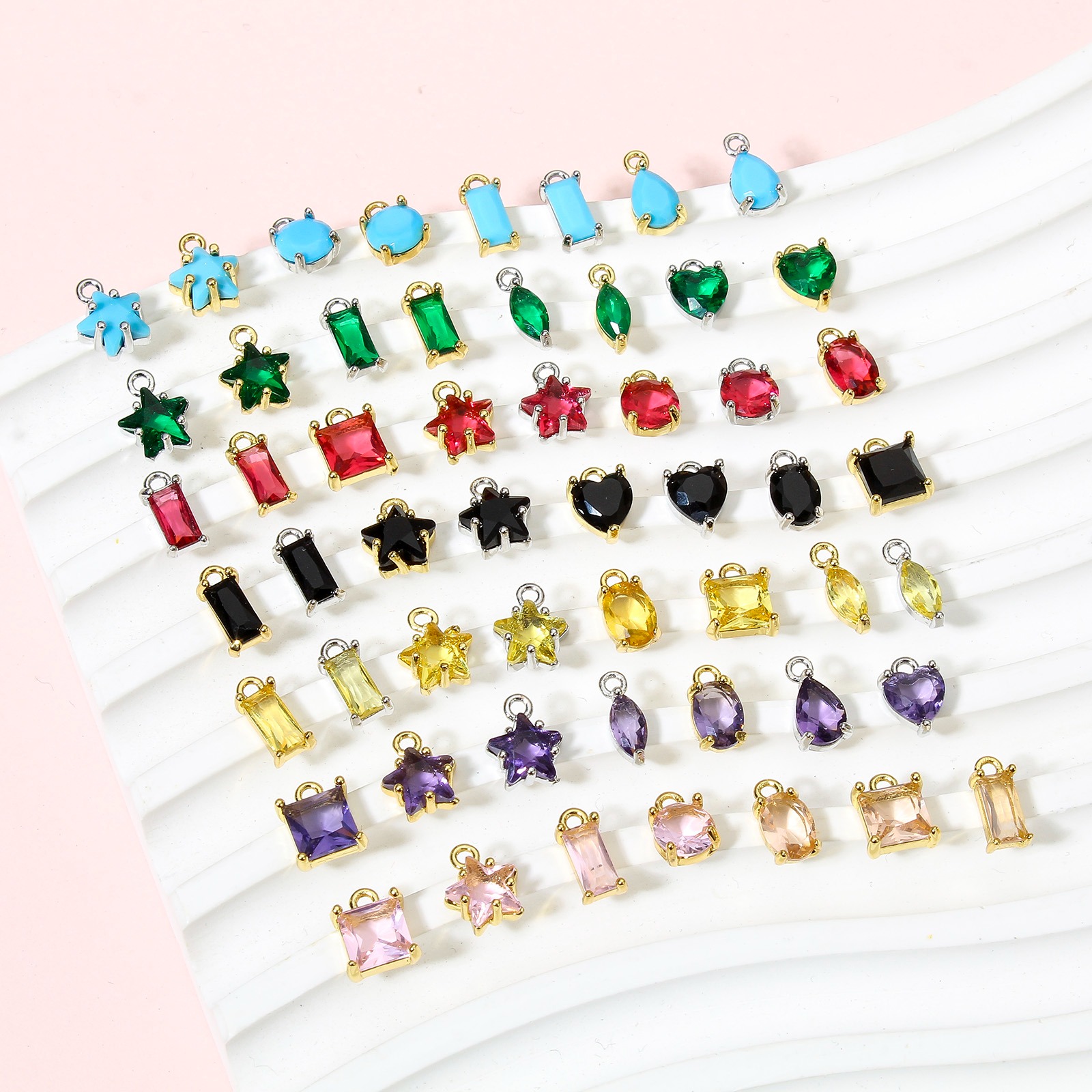 Bild von 2 Stück Messing und Glas Charms Echtgold plattiert Bunt Pentagramm Stern 9,5mm x 7,5mm