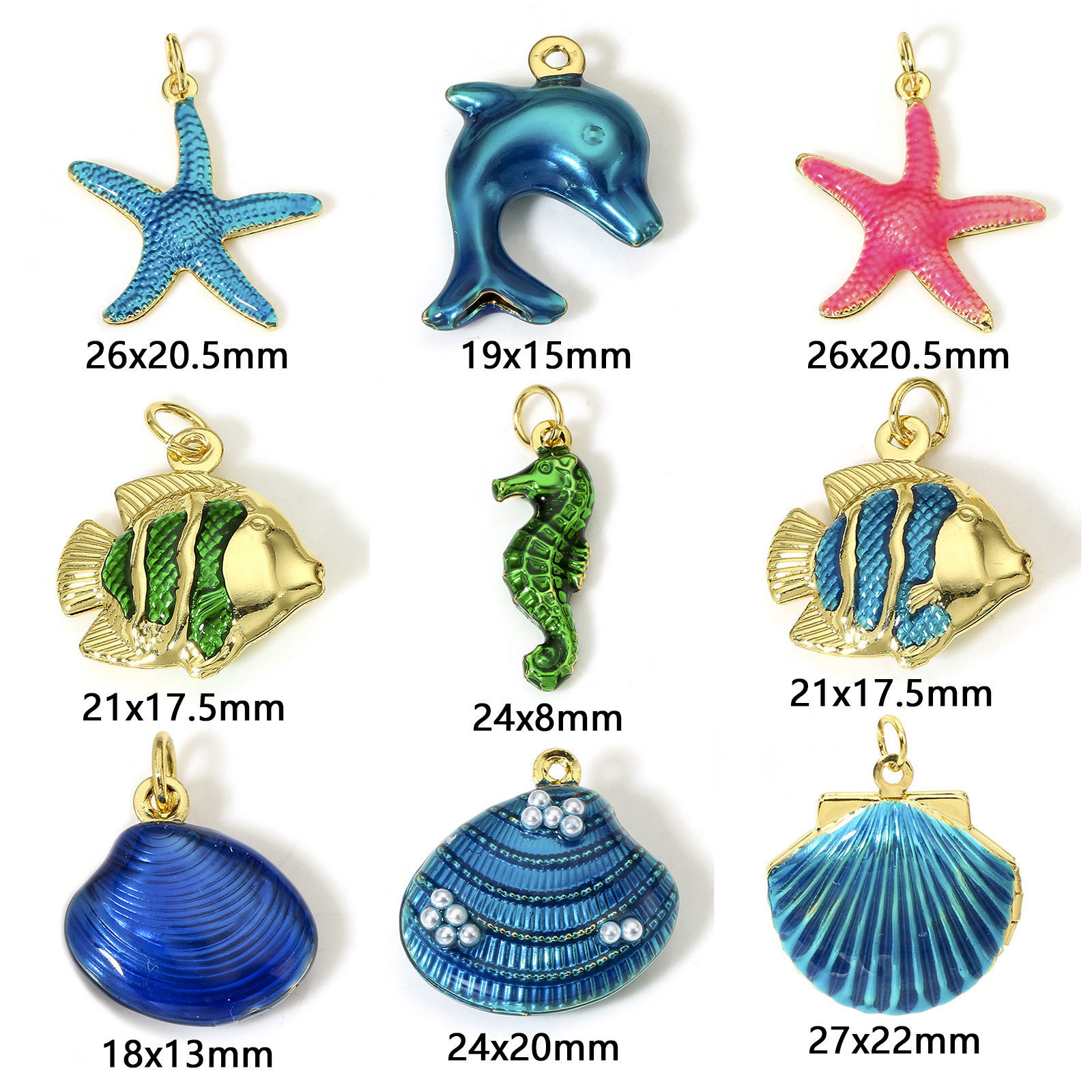 Image de 1 Pièce Breloques Bijoux d'Océan en Laiton Plaqué Or Véritable 18K Multicolore Émail