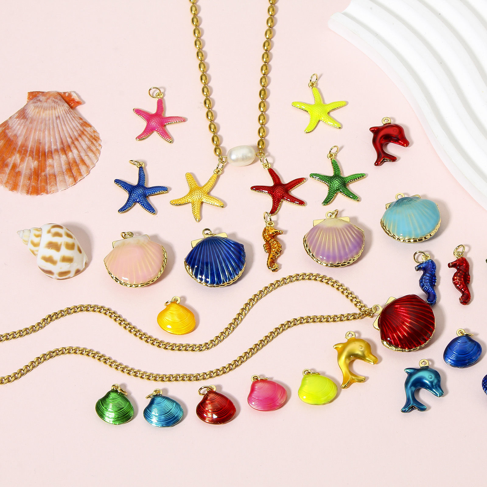 Image de 1 Pièce Breloques Bijoux d'Océan en Laiton Plaqué Or Véritable 18K Multicolore Émail