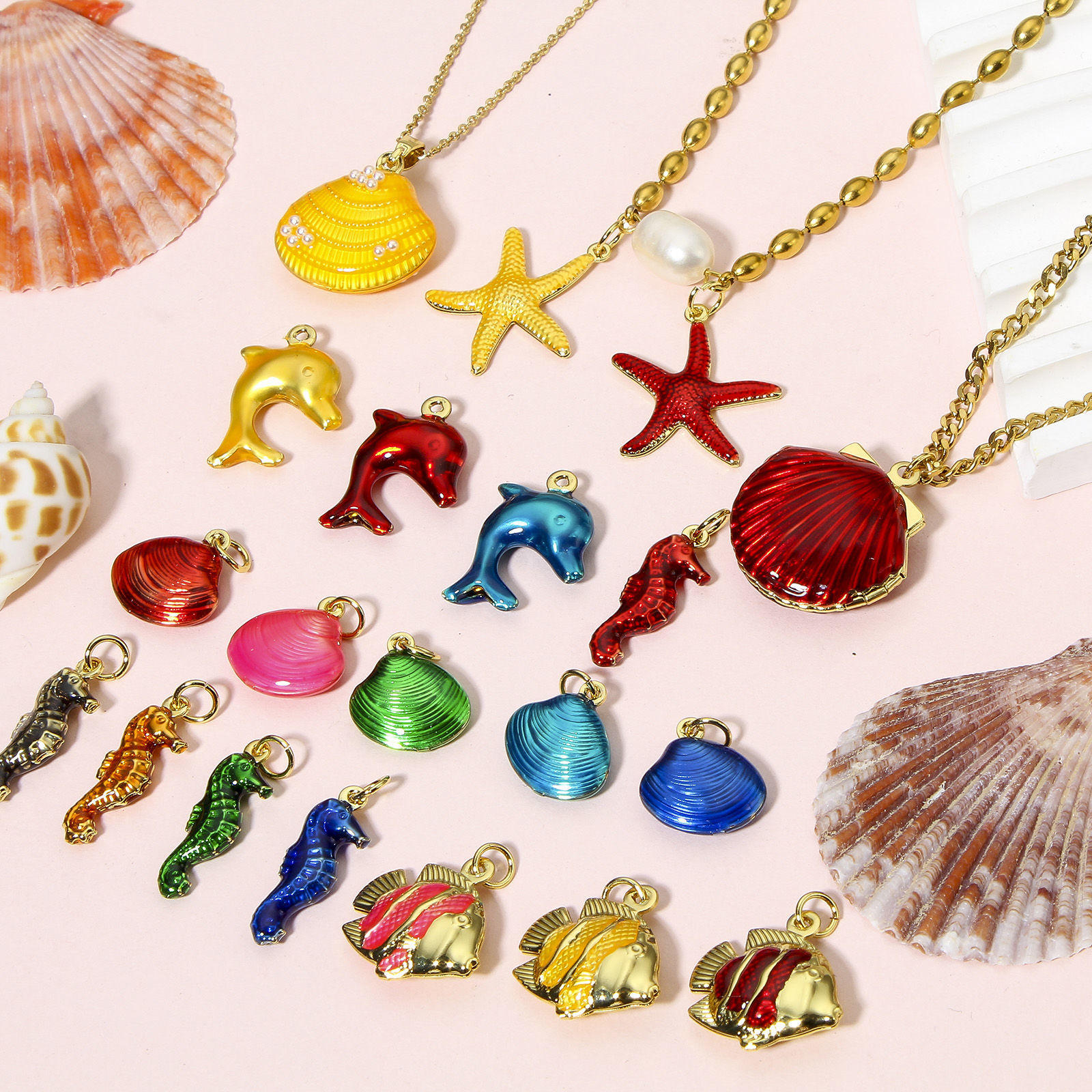 Image de 1 Pièce Breloques Bijoux d'Océan en Laiton Plaqué Or Véritable 18K Multicolore Émail