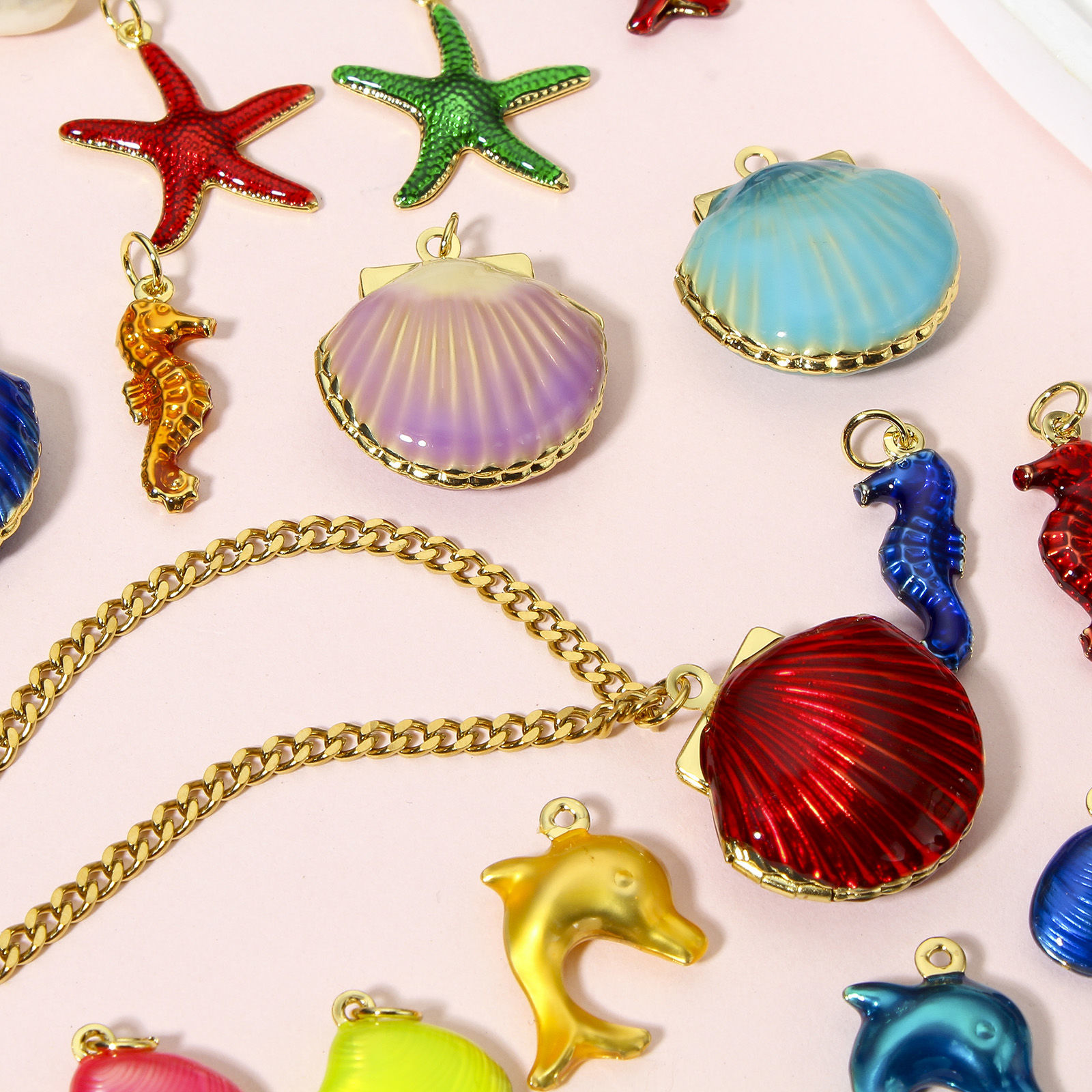 Image de 1 Pièce Breloques Bijoux d'Océan en Laiton Plaqué Or Véritable 18K Multicolore Émail