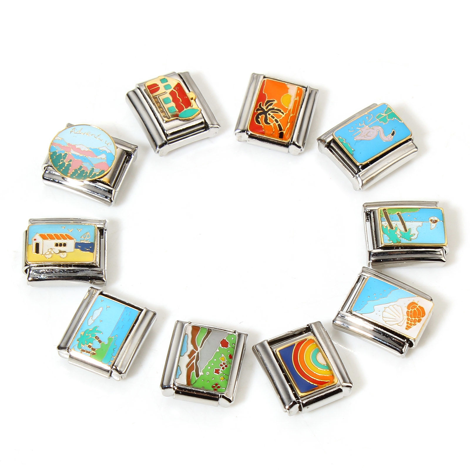 Picture of 304 Stainless Steel Italian Charm Links For DIY Bracelet Jewelry Making Silver Tone Rectangle 10mm x 9mm