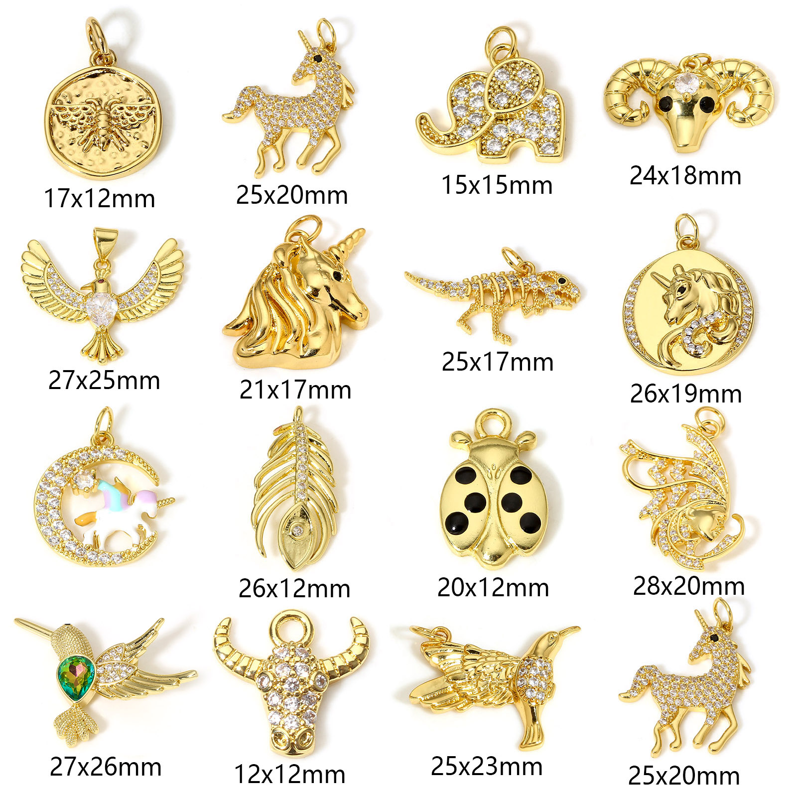 Image de 1 Pièce Breloques en Laiton Animal Plaqué Or Véritable 18K Insecte Micro Pave