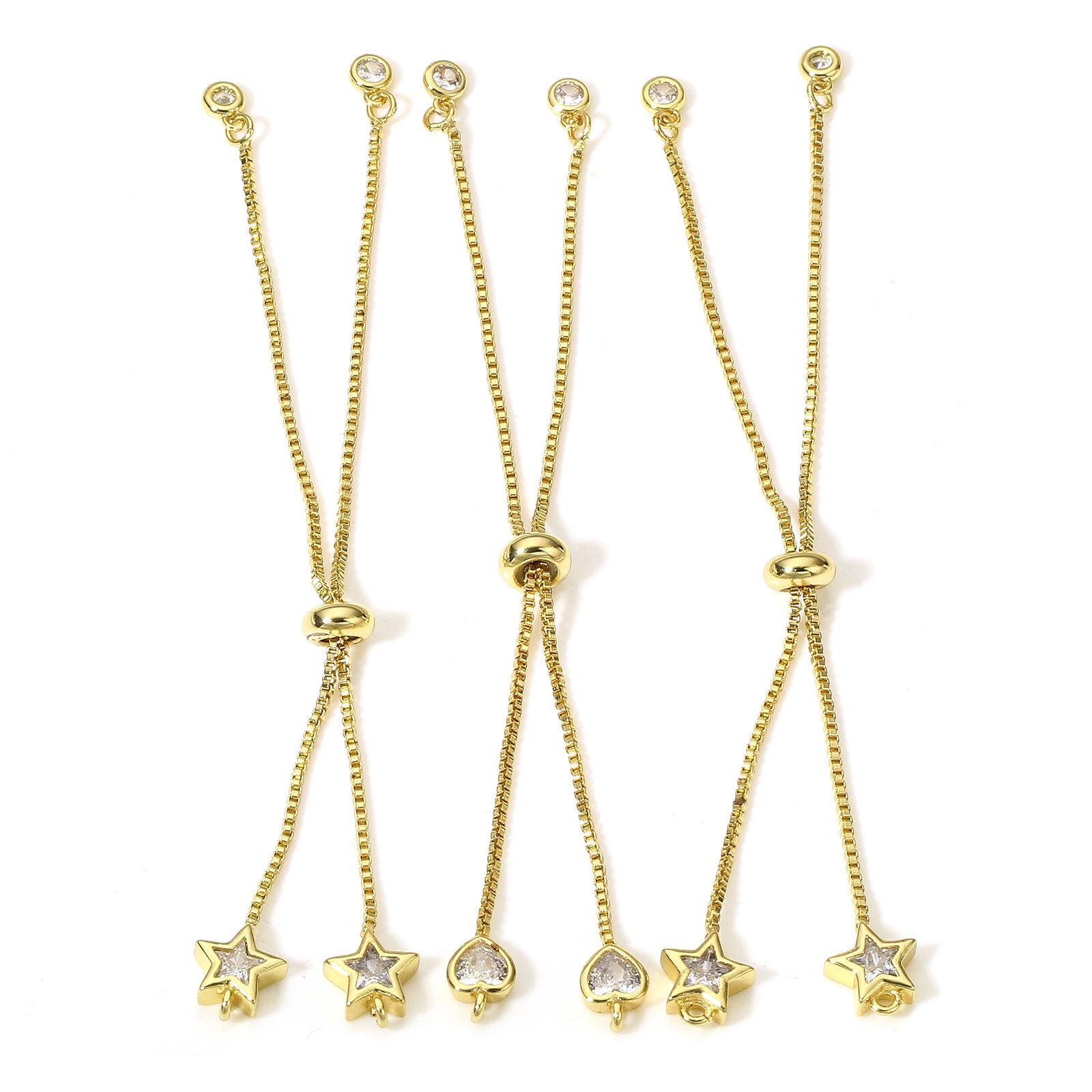 Bild von 1 Strang Messing + Kubisch Zirkonia Halbfertige verstellbare Slider-/Slide-Bolo-Armbänder für die Herstellung von handgefertigtem Schmuck Venezianerkette 18K Echtgold plattiert Transparent 11cm lange