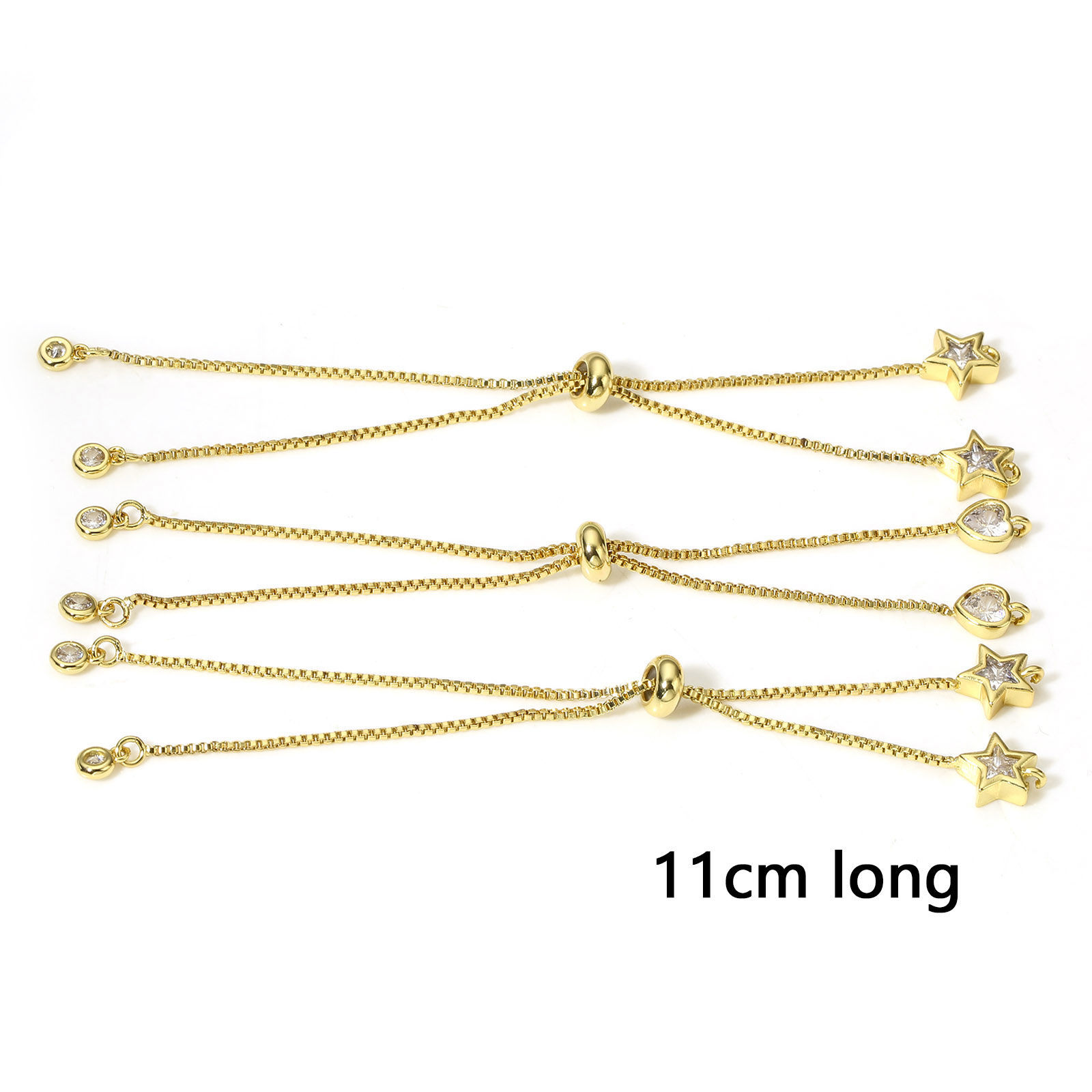 Bild von 1 Strang Messing + Kubisch Zirkonia Halbfertige verstellbare Slider-/Slide-Bolo-Armbänder für die Herstellung von handgefertigtem Schmuck Venezianerkette 18K Echtgold plattiert Transparent 11cm lange