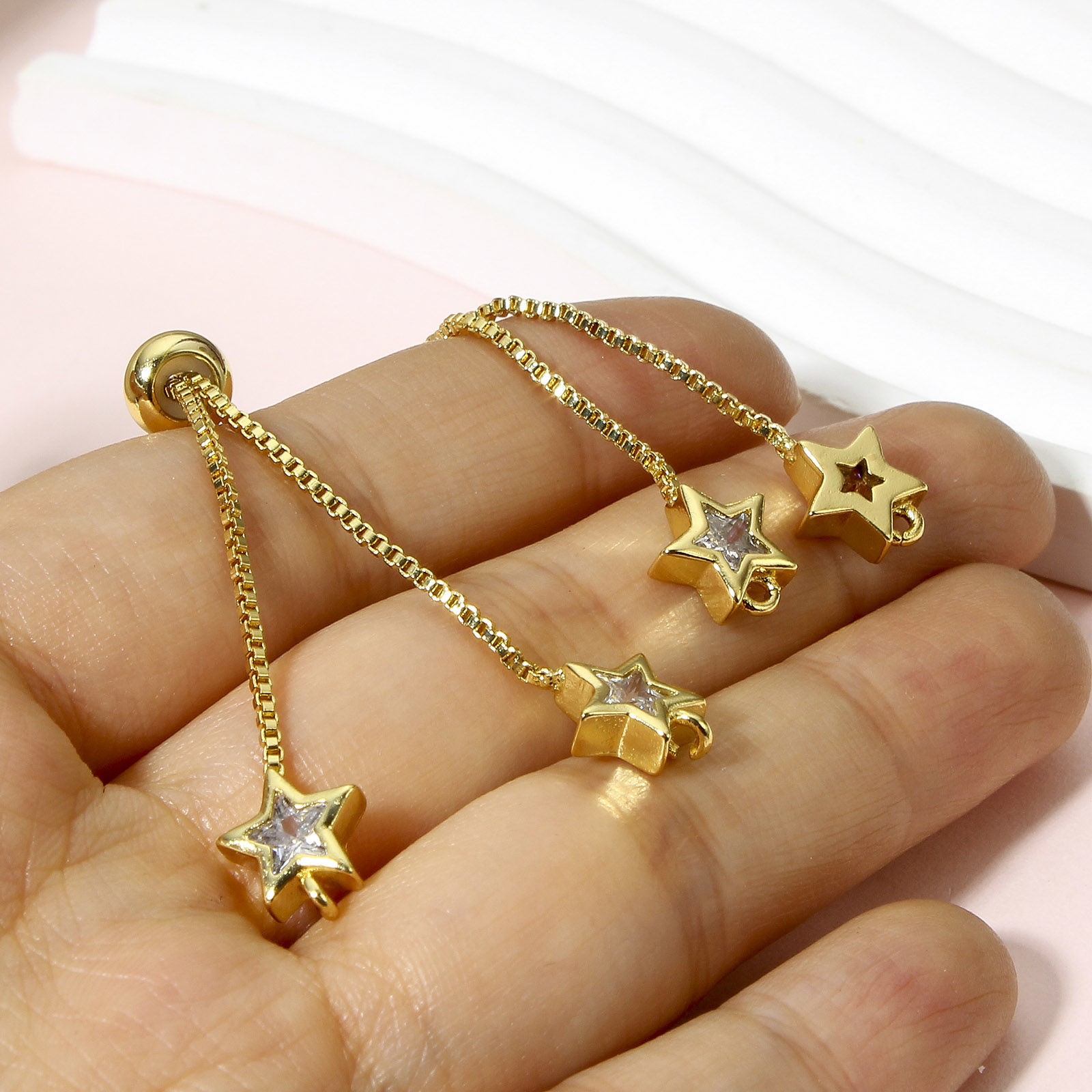 Bild von 1 Strang Messing + Kubisch Zirkonia Halbfertige verstellbare Slider-/Slide-Bolo-Armbänder für die Herstellung von handgefertigtem Schmuck Venezianerkette 18K Echtgold plattiert Transparent 11cm lange