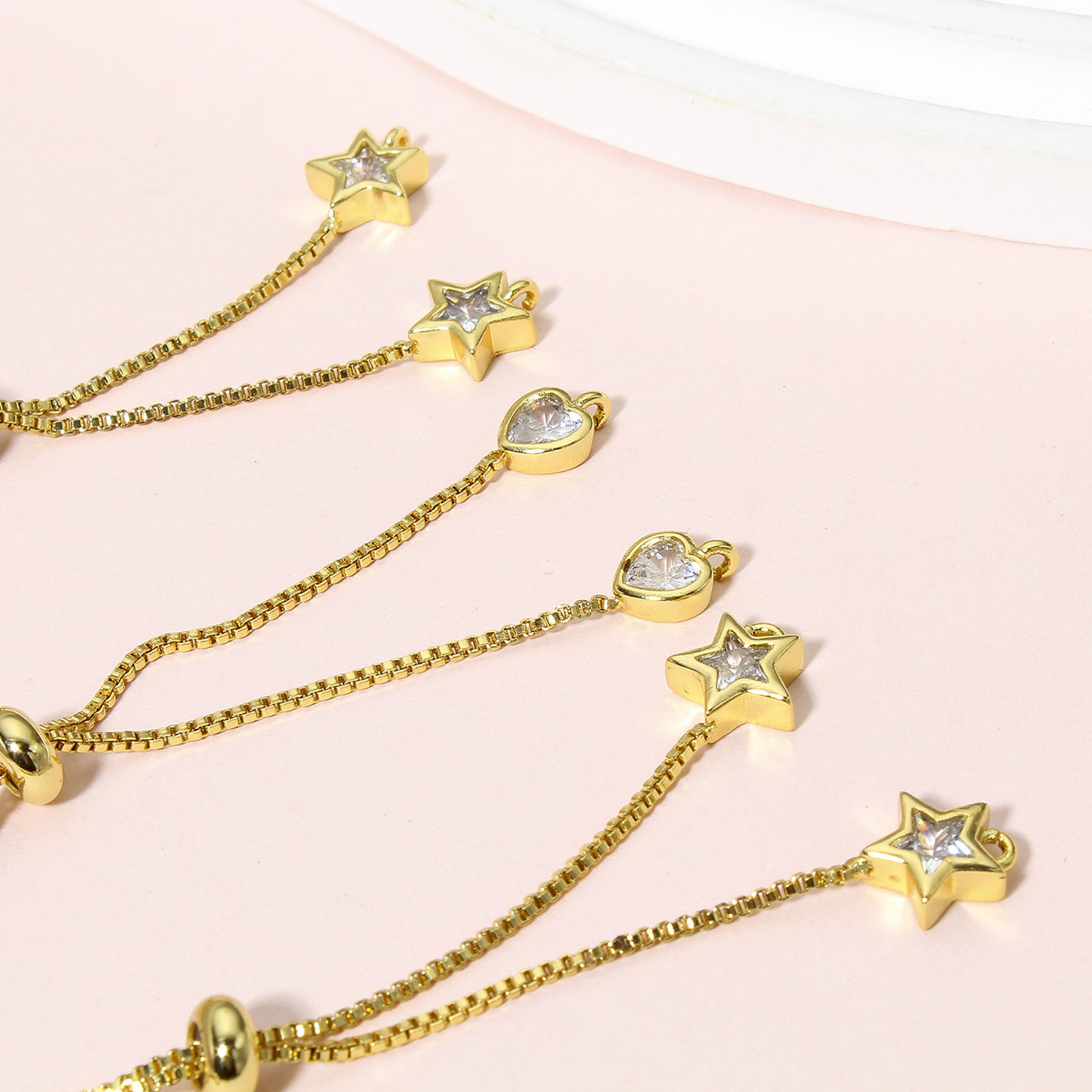 Bild von 1 Strang Messing + Kubisch Zirkonia Halbfertige verstellbare Slider-/Slide-Bolo-Armbänder für die Herstellung von handgefertigtem Schmuck Venezianerkette 18K Echtgold plattiert Transparent 11cm lange
