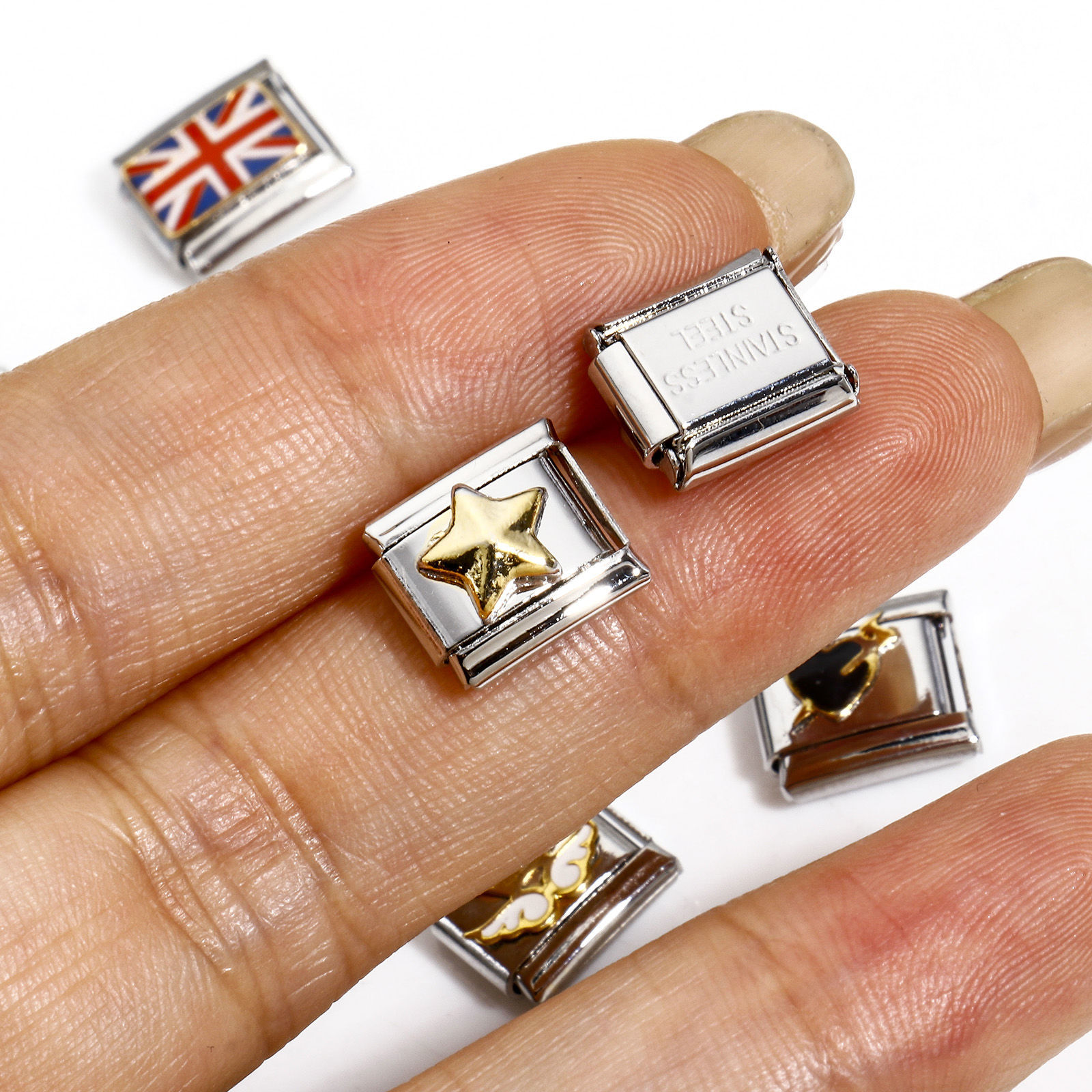 Image de 1 Pièce Bracelet à Maillons Breloques Italiens Accessories de Fabrication de Bracelets Bijoux DIY en 304 Acier Inoxydable Argent Mat Rectangle 10mm x 9mm