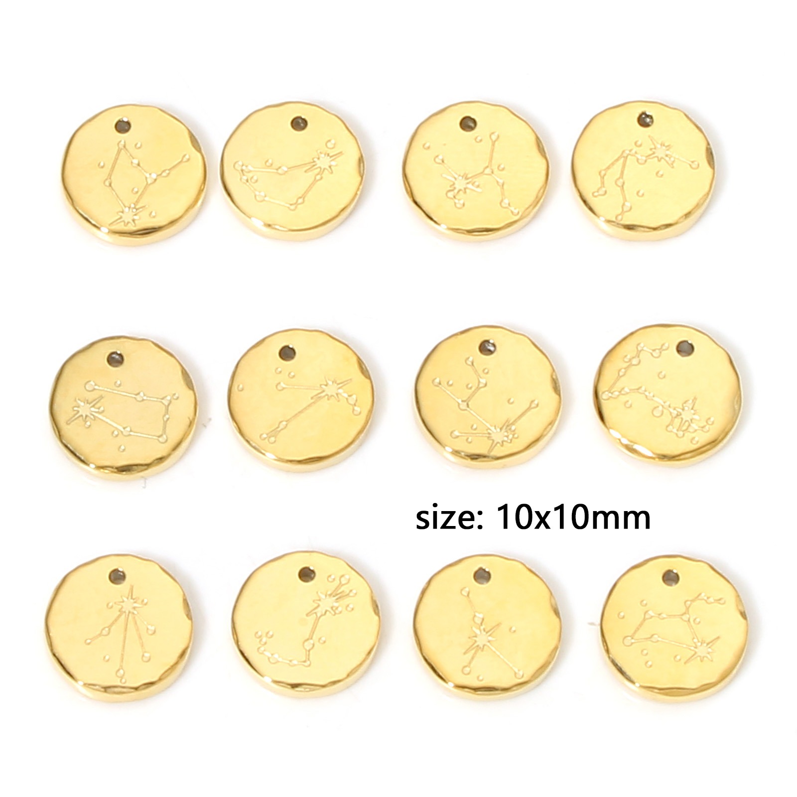 Bild von 1 Stück Umweltfreundliche Vakuumbeschichtung 304 Edelstahl Stilvoll Charms Rund Vergoldet Sternbild