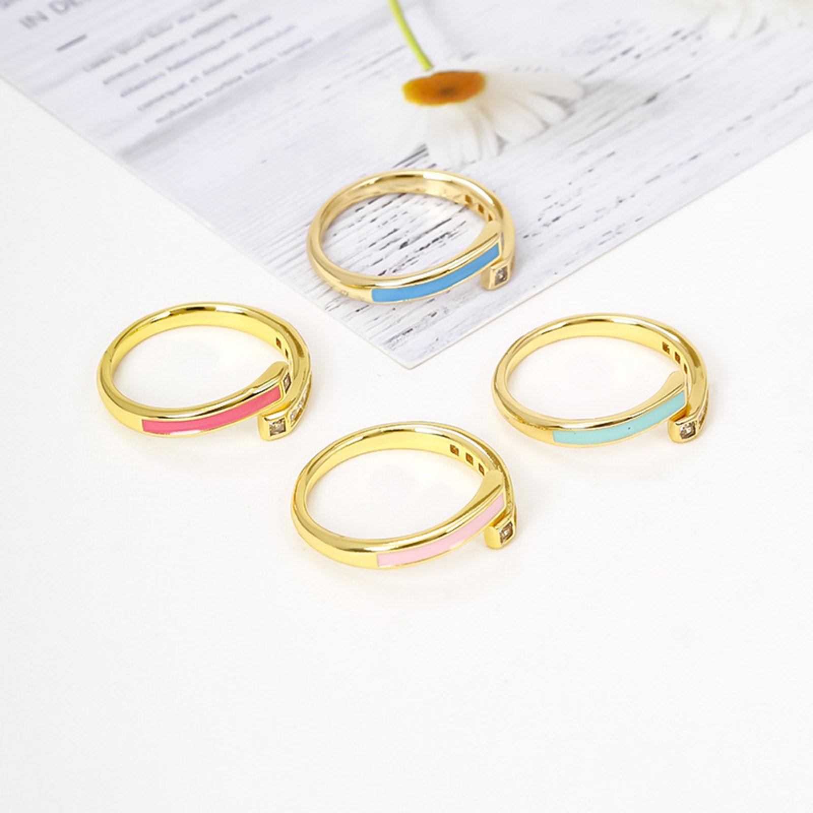 Picture of Eco-friendly Stylish Retro 18K Real Gold Plated Multicolor Copper & Cubic Zirconia Open Adjustable Enamel Rings For Women Party