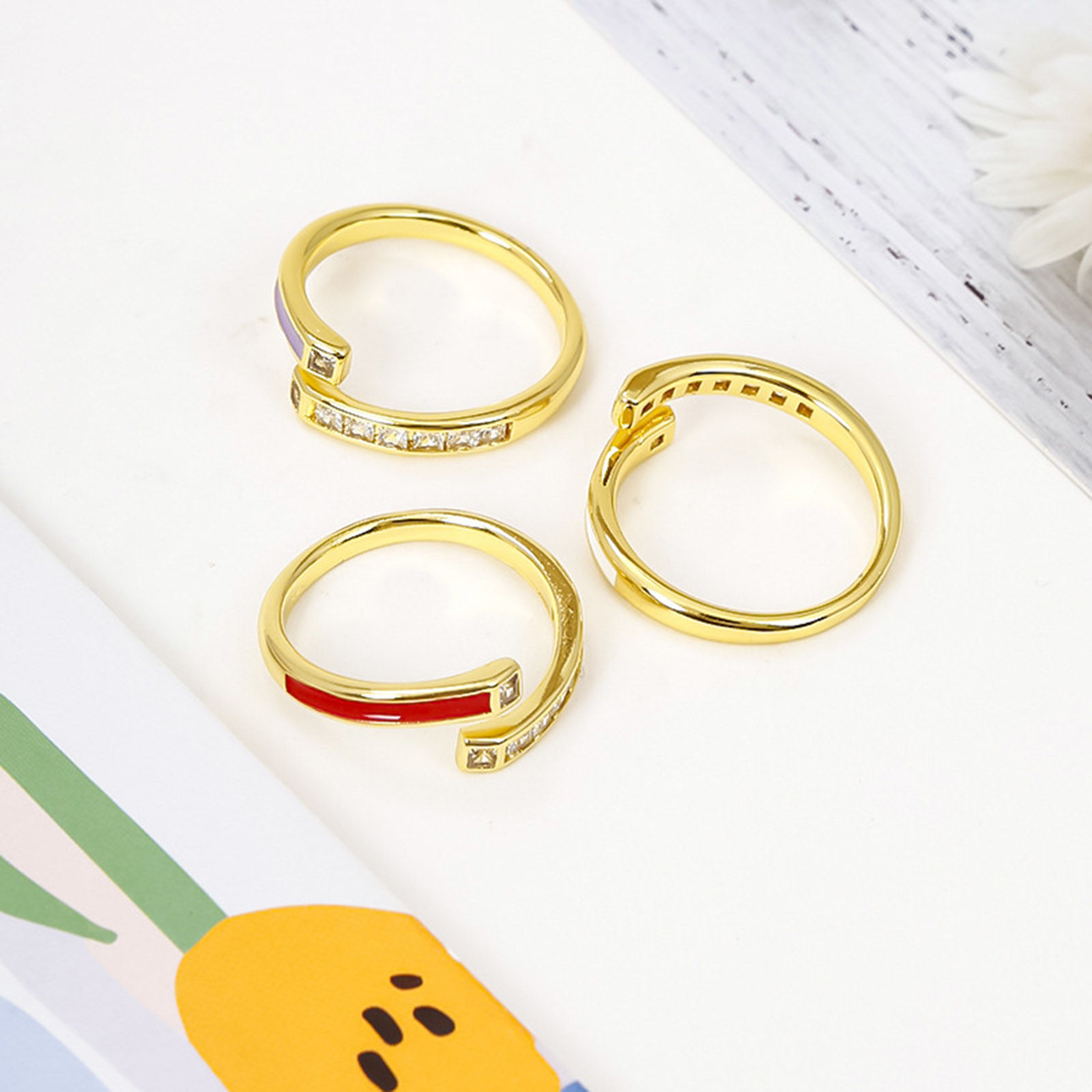 Picture of Eco-friendly Stylish Retro 18K Real Gold Plated Multicolor Copper & Cubic Zirconia Open Adjustable Enamel Rings For Women Party