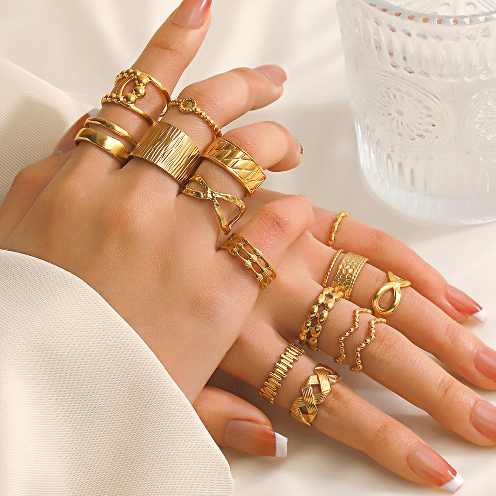 Picture of Eco-friendly Stylish Ins Style 18K Gold Plated 304 Stainless Steel Open Round Rings For Women Party