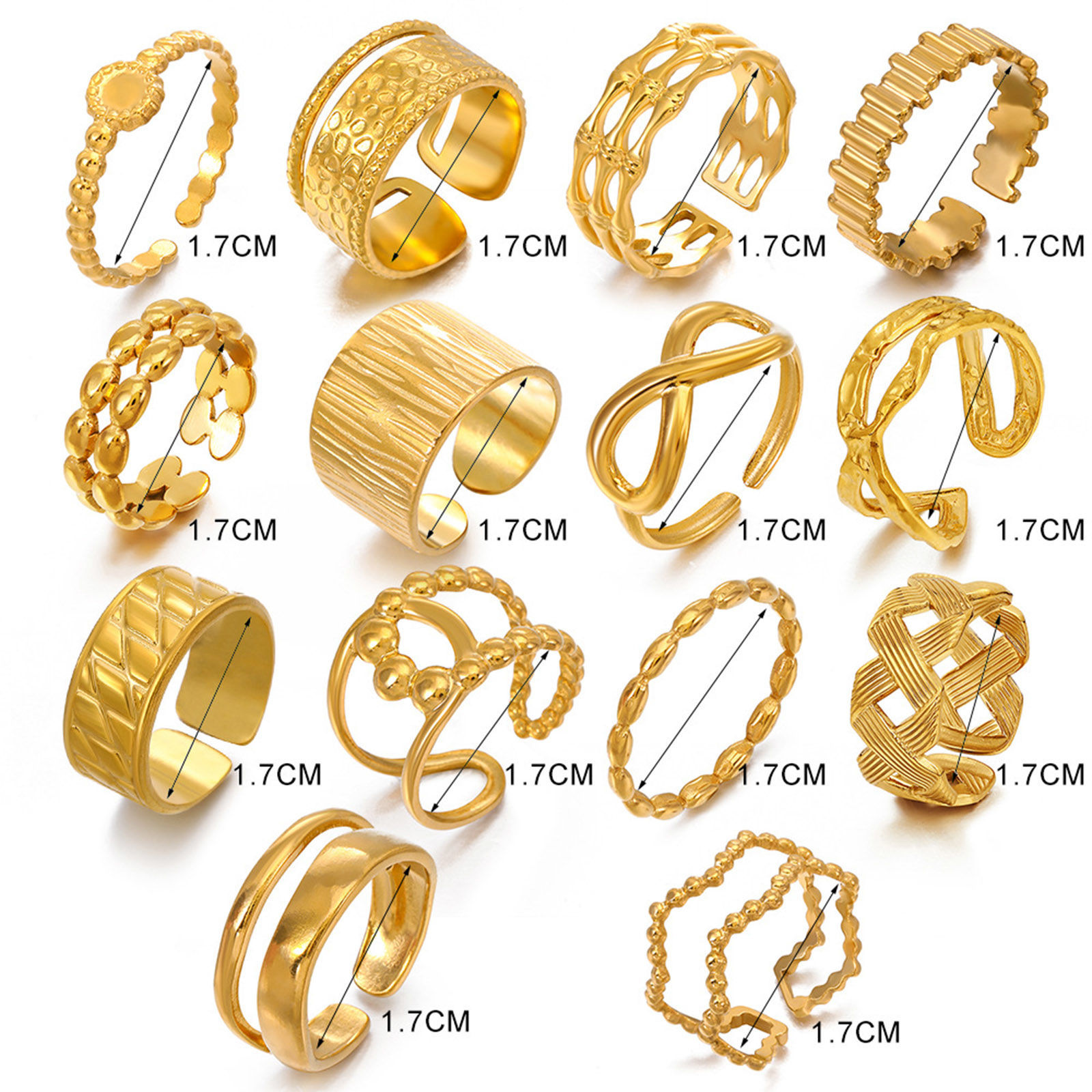 Picture of Eco-friendly Stylish Ins Style 18K Gold Plated 304 Stainless Steel Open Round Rings For Women Party