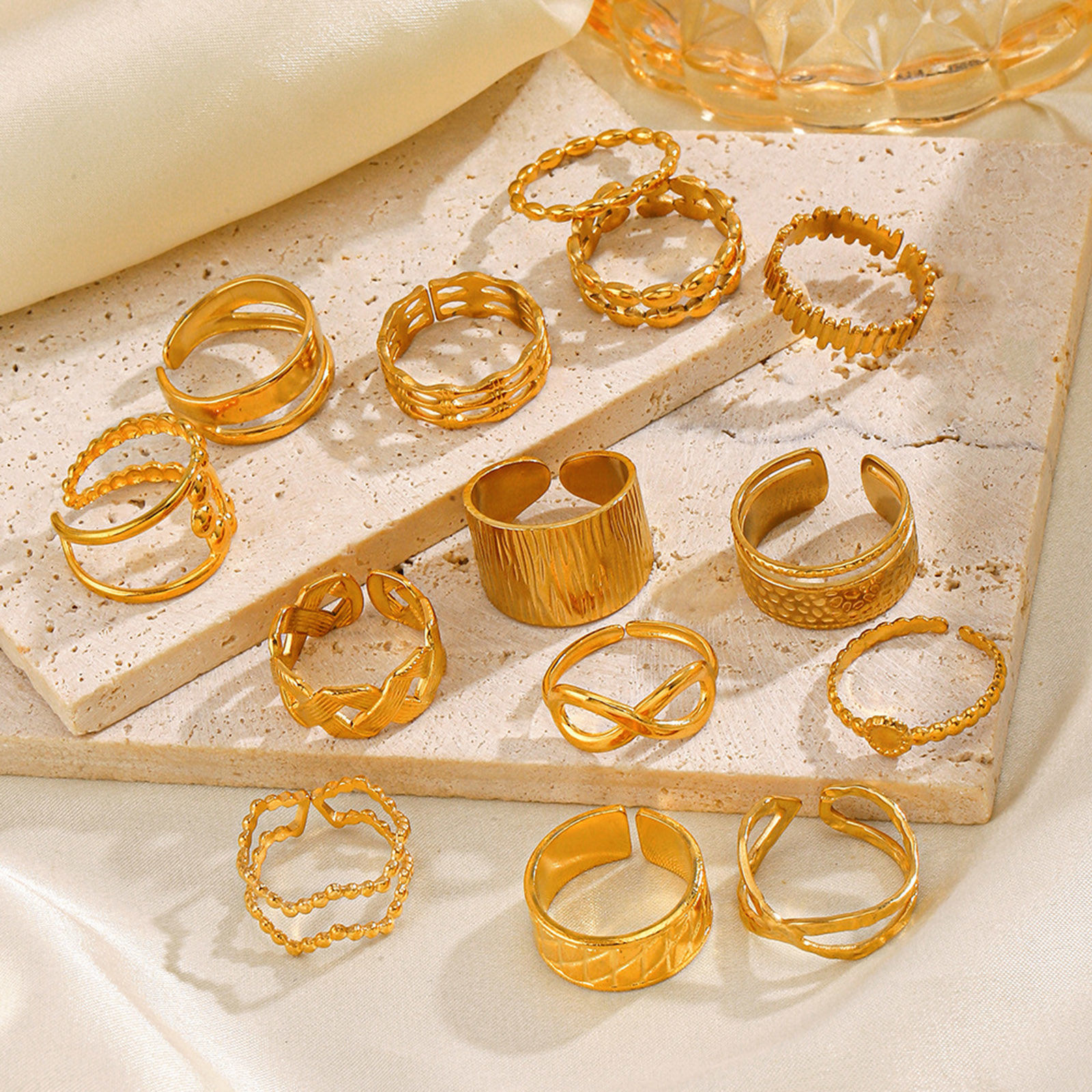 Picture of Eco-friendly Stylish Ins Style 18K Gold Plated 304 Stainless Steel Open Round Rings For Women Party