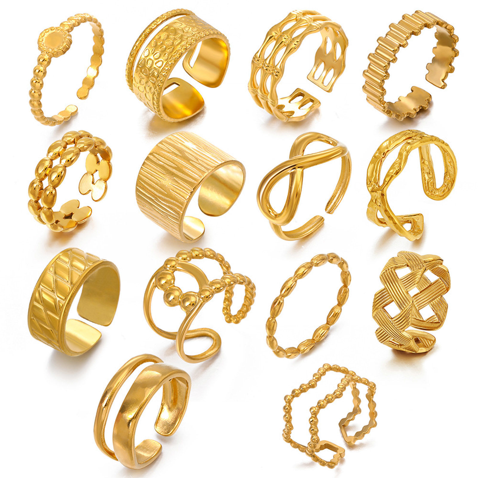 Picture of Eco-friendly Stylish Ins Style 18K Gold Plated 304 Stainless Steel Open Round Rings For Women Party