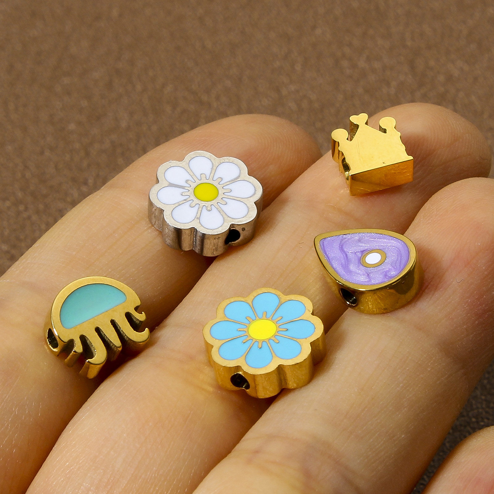 1 個 エコフレンドリー 304ステンレス鋼 可愛い かわいい キュート ビーズ DIY りド ジュエリー アクセサリーを作る フラワー 多色 エナメル の画像