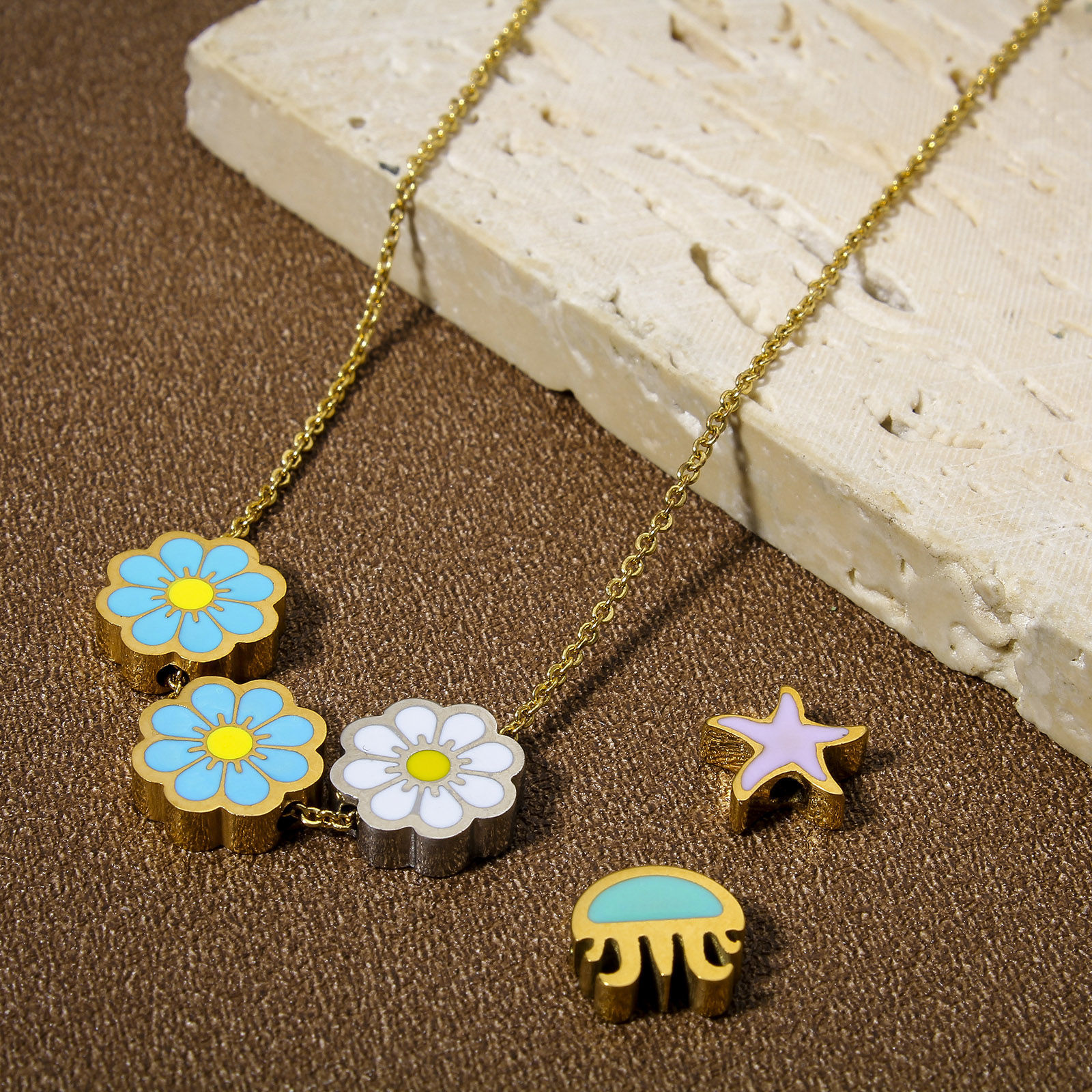 1 個 エコフレンドリー 304ステンレス鋼 可愛い かわいい キュート ビーズ DIY りド ジュエリー アクセサリーを作る フラワー 多色 エナメル の画像