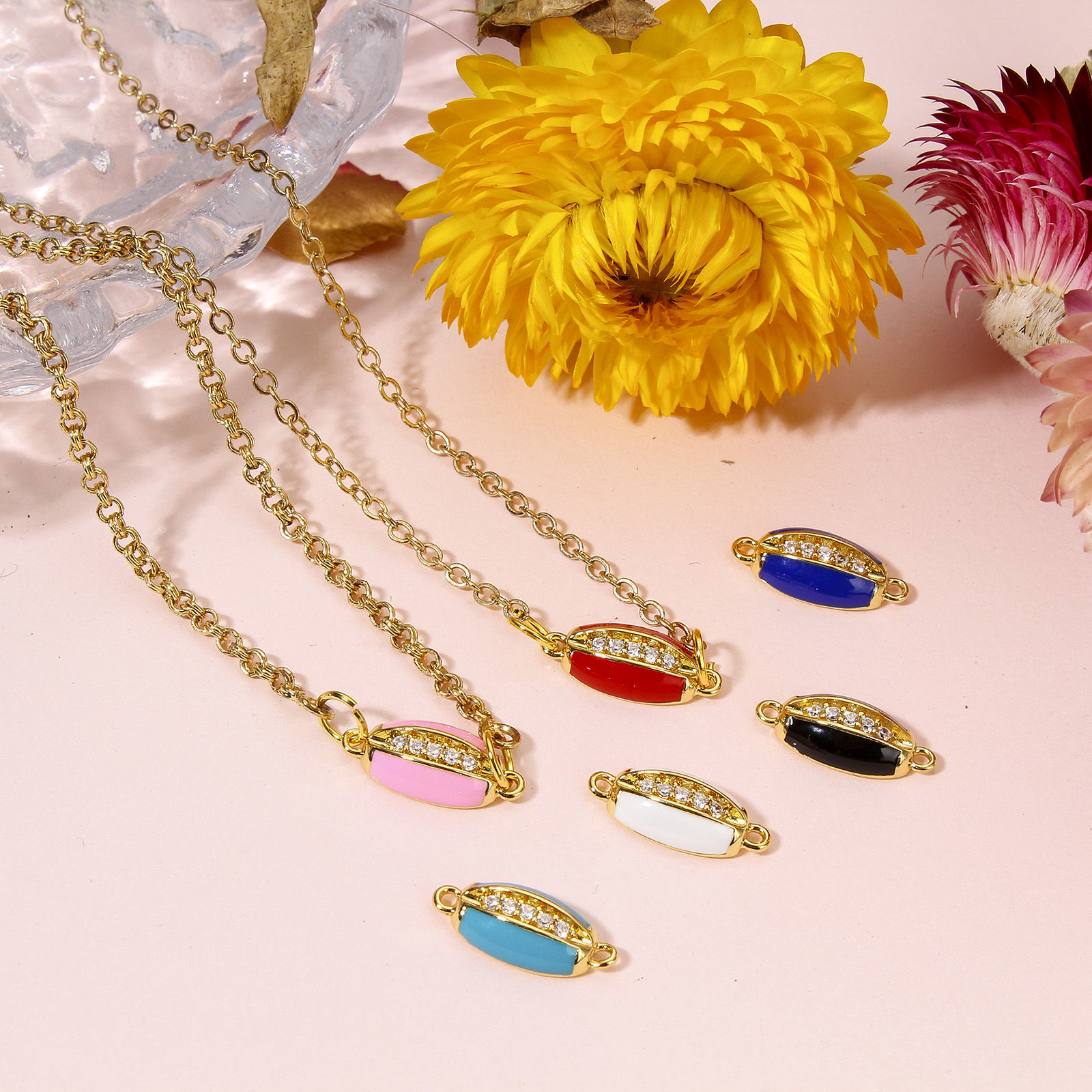 Picture of Brass Connectors Charms Pendants Cowrie Monetaria Caputserpentis Shell 18K Real Gold Plated Multicolor Enamel Clear Cubic Zirconia 15mm x 7mm