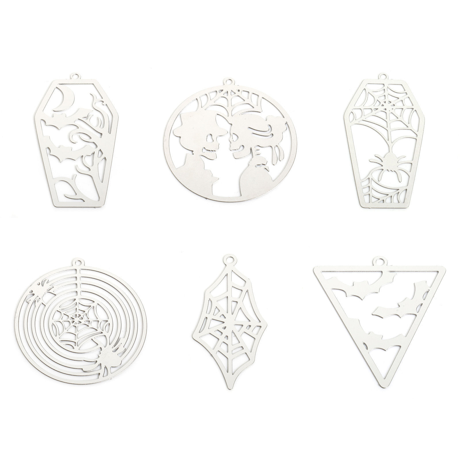 Picture of 304 Stainless Steel Halloween Charms Silver Tone Filigree Stamping