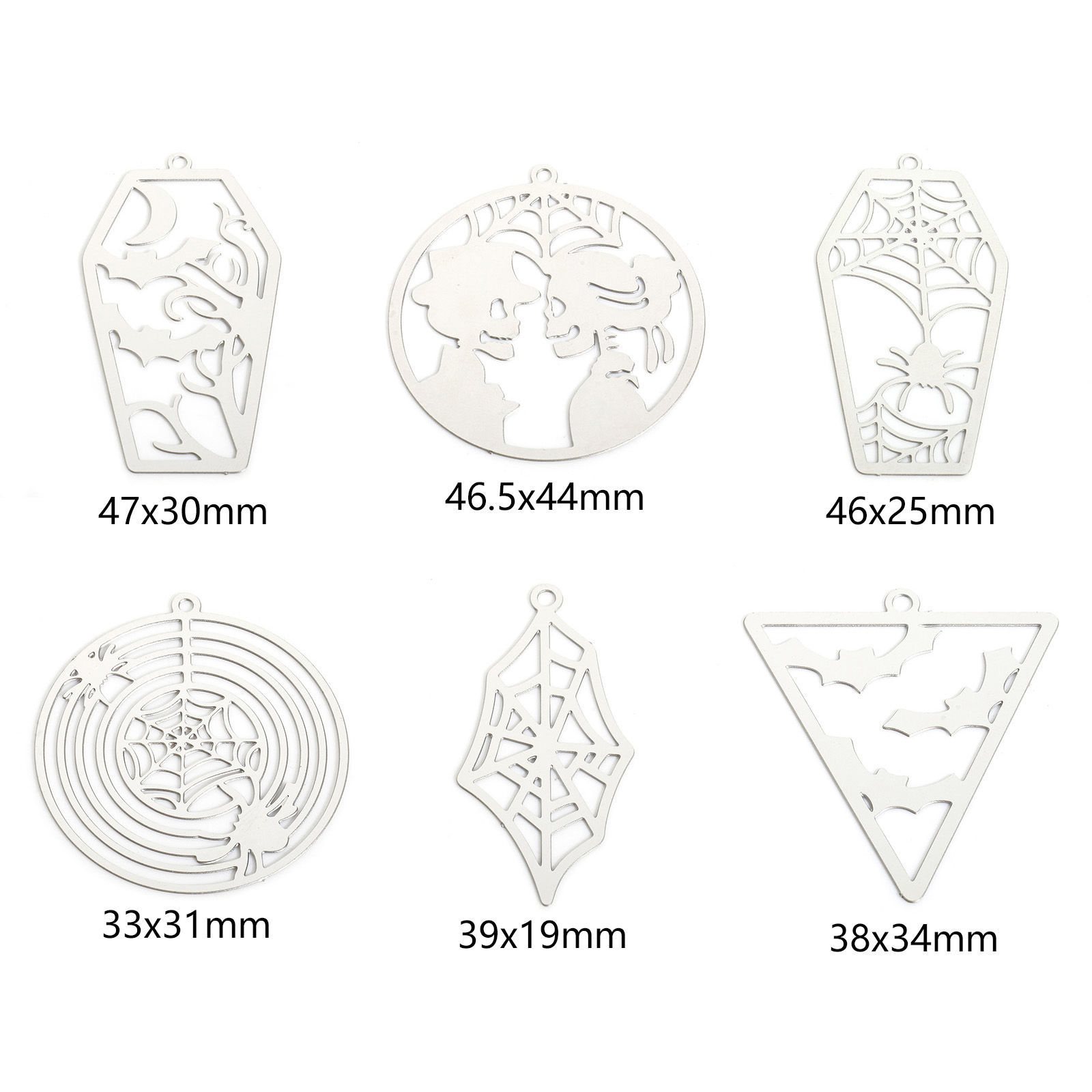 Picture of 304 Stainless Steel Halloween Charms Silver Tone Filigree Stamping