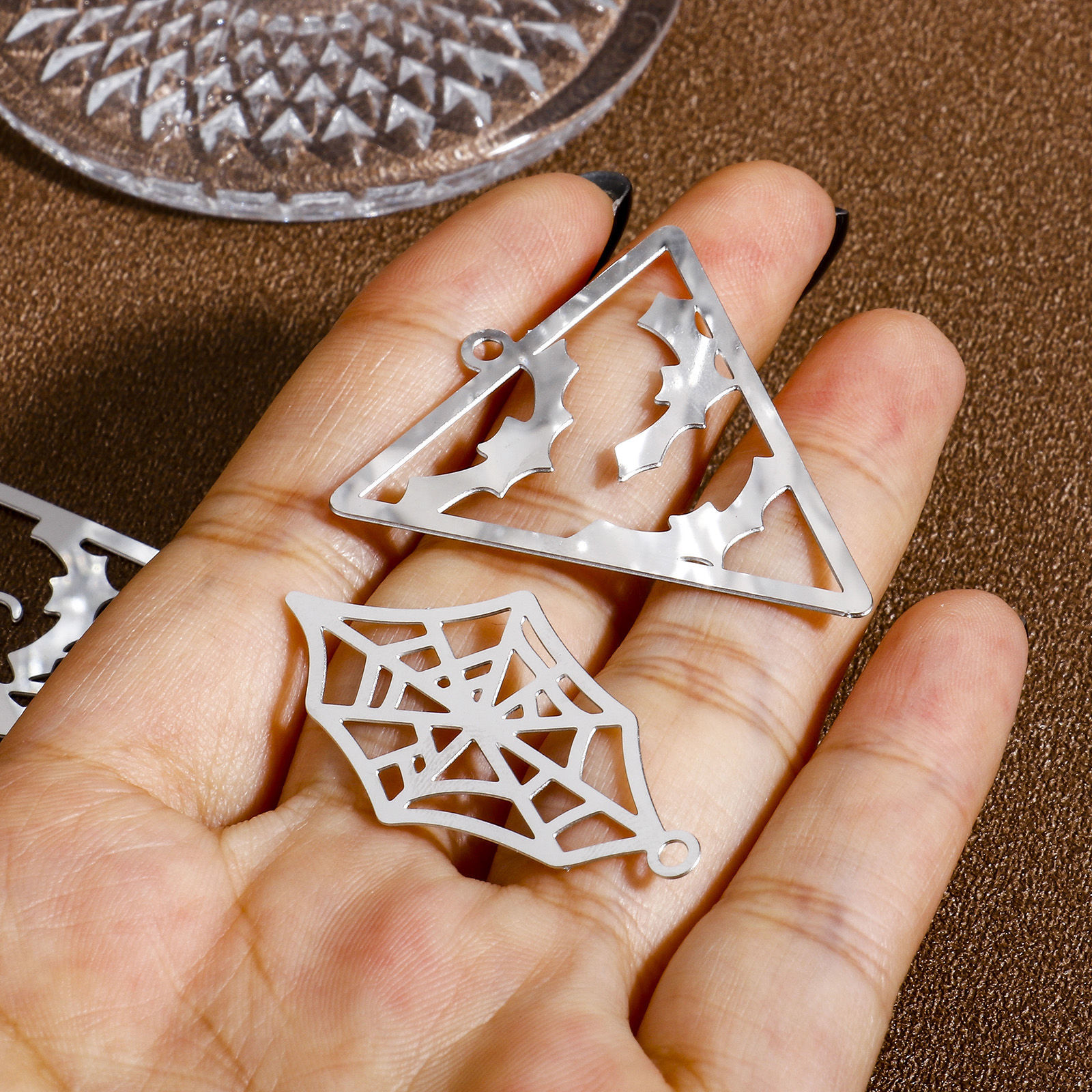 Picture of 304 Stainless Steel Halloween Charms Silver Tone Filigree Stamping