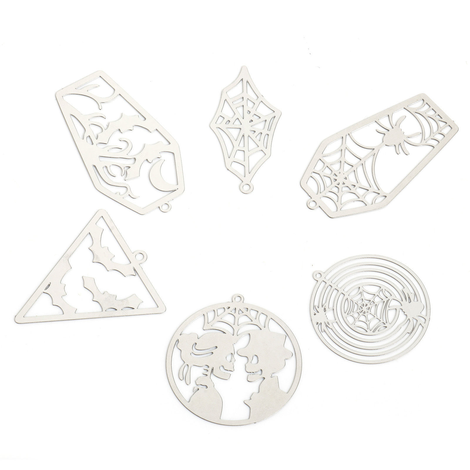 Picture of 304 Stainless Steel Halloween Charms Silver Tone Filigree Stamping