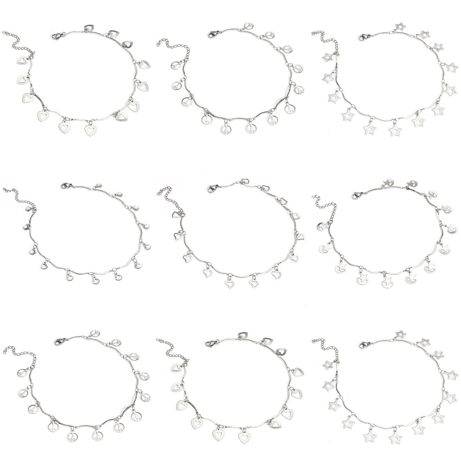 Picture of 304 Stainless Steel Twisted Stick Chain Anklet 18K Gold Color With Pendant 24.5cm(9 5/8") long