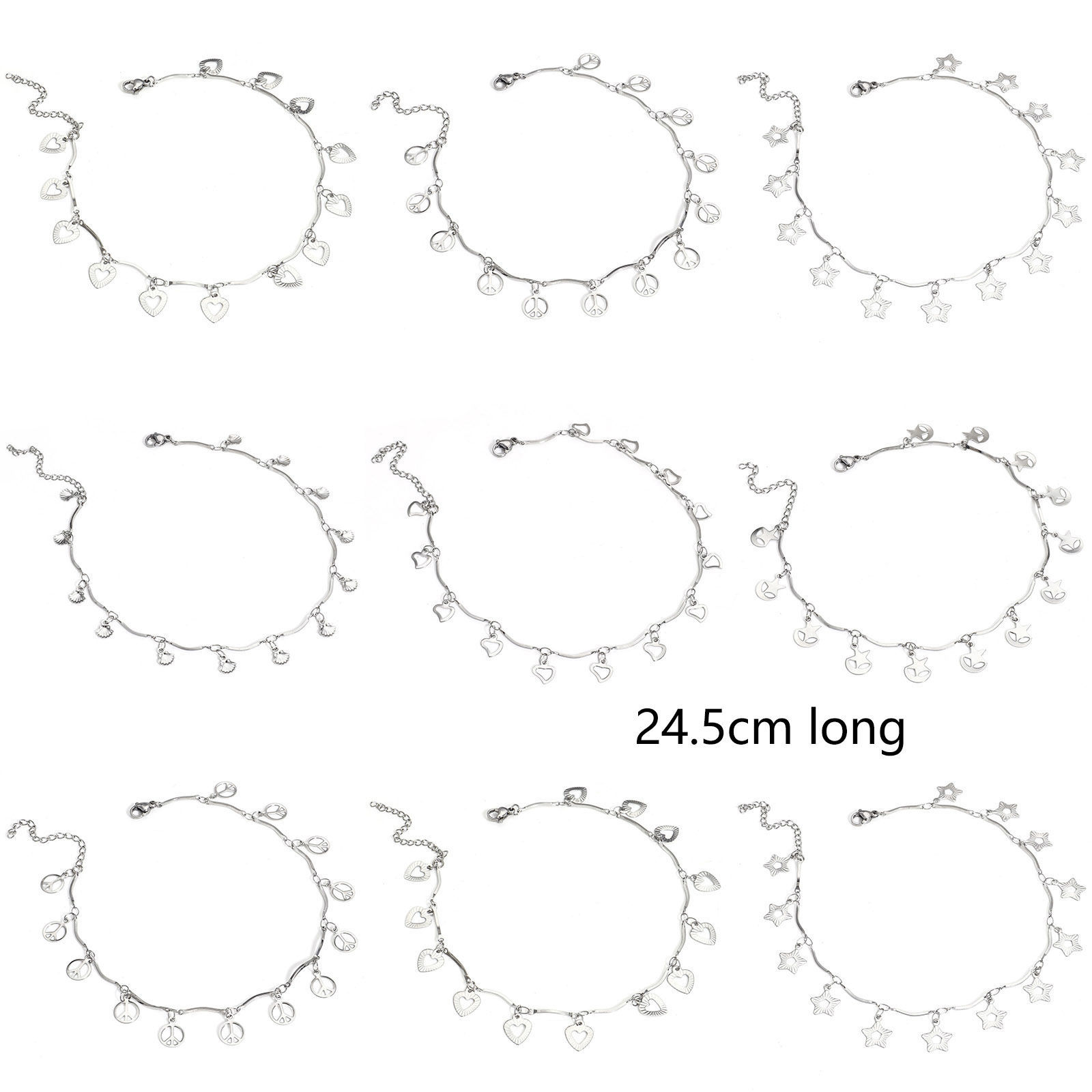 Picture of 304 Stainless Steel Twisted Stick Chain Anklet 18K Gold Color With Pendant 24.5cm(9 5/8") long
