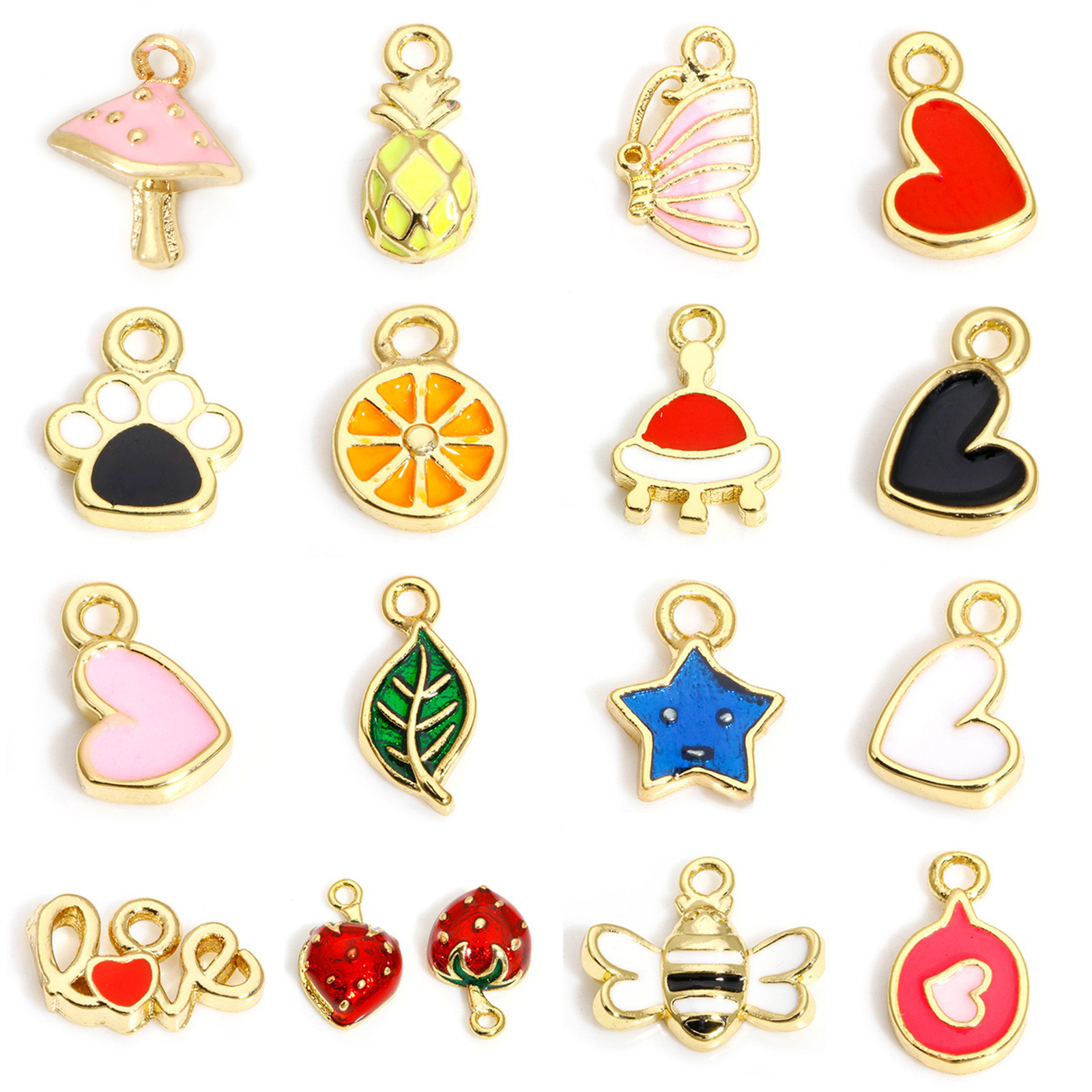 Bild von 2 Stück Messing Charms 18K Echtgold plattiert Obst Tier Emaille