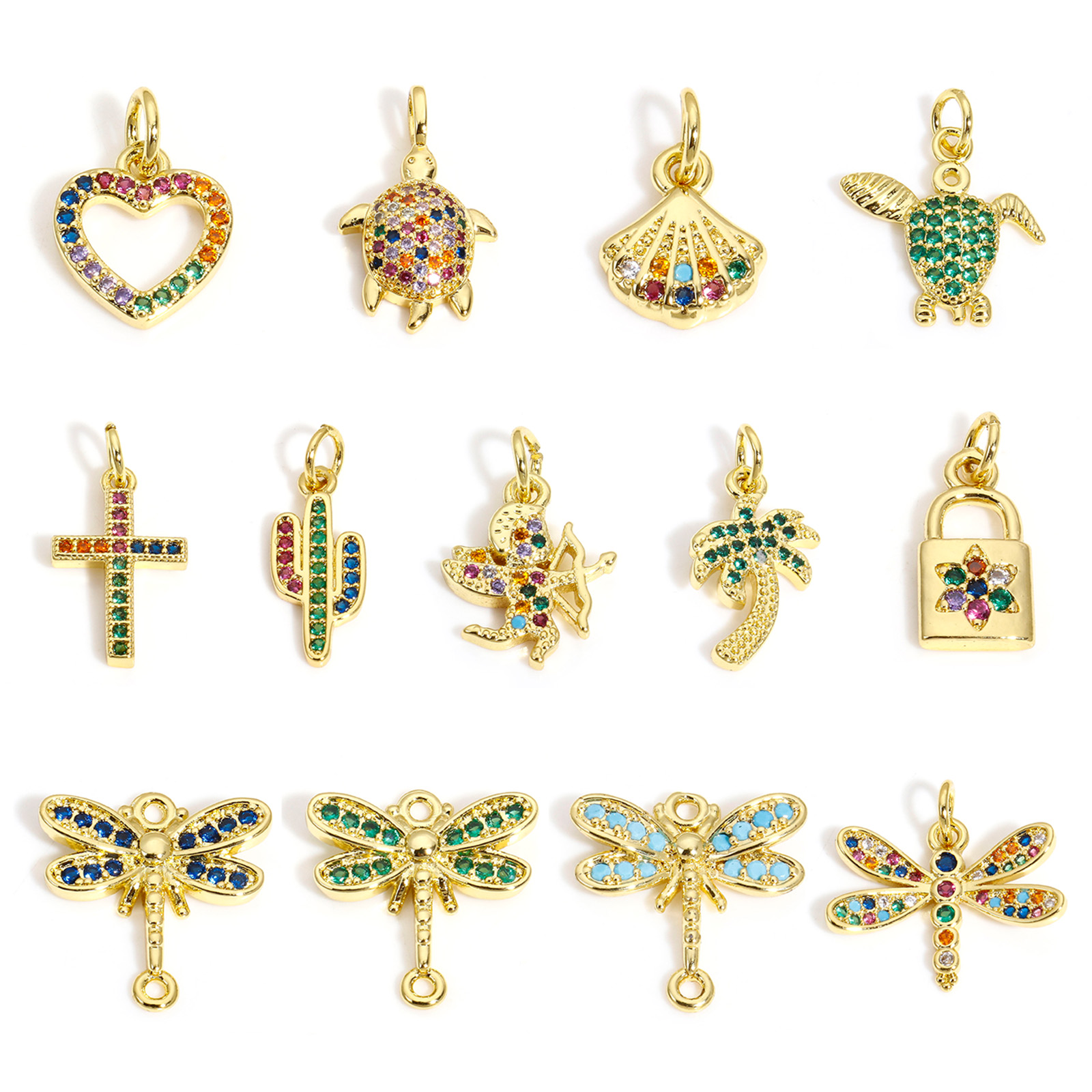 Bild von 1 Stück Messing Charms 18K Gold plattiert Tier Insekt Bunt Zirkonia