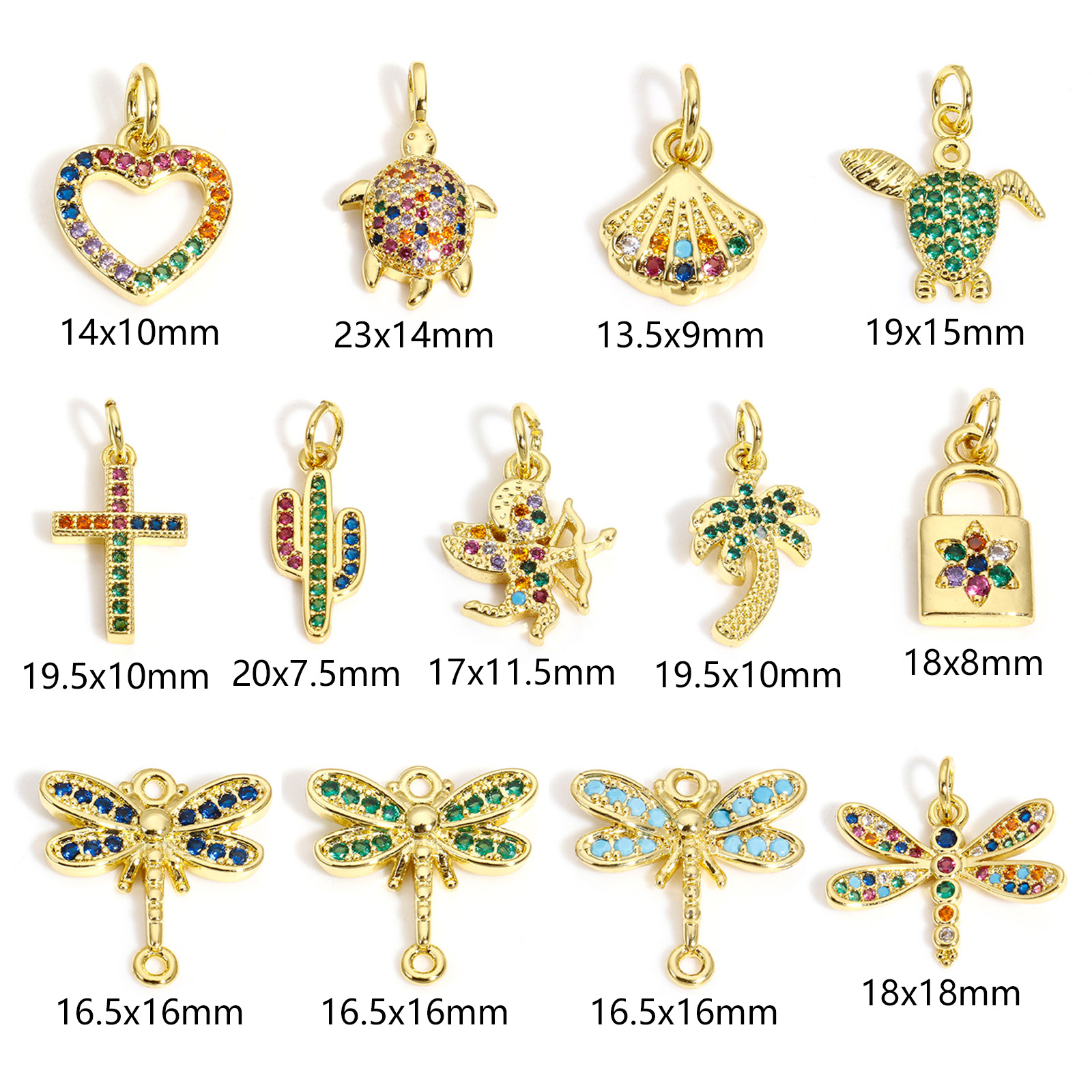 Bild von 1 Stück Messing Charms 18K Gold plattiert Tier Insekt Bunt Zirkonia