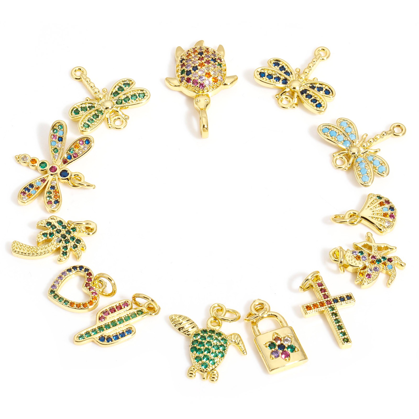 Bild von 1 Stück Messing Charms 18K Gold plattiert Tier Insekt Bunt Zirkonia