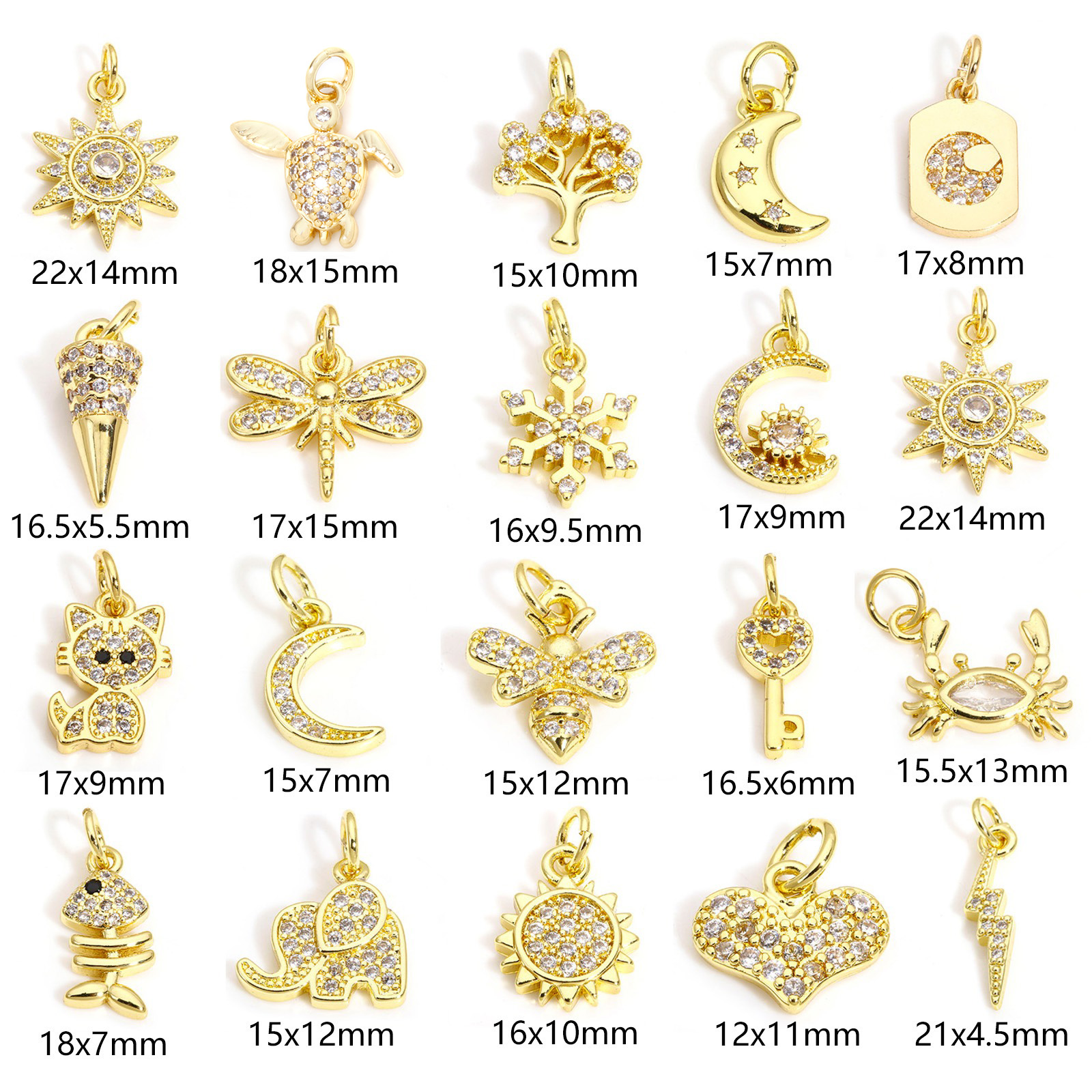 Picture of Brass Charms 18K Gold Plated Sun Insect Clear Cubic Zirconia