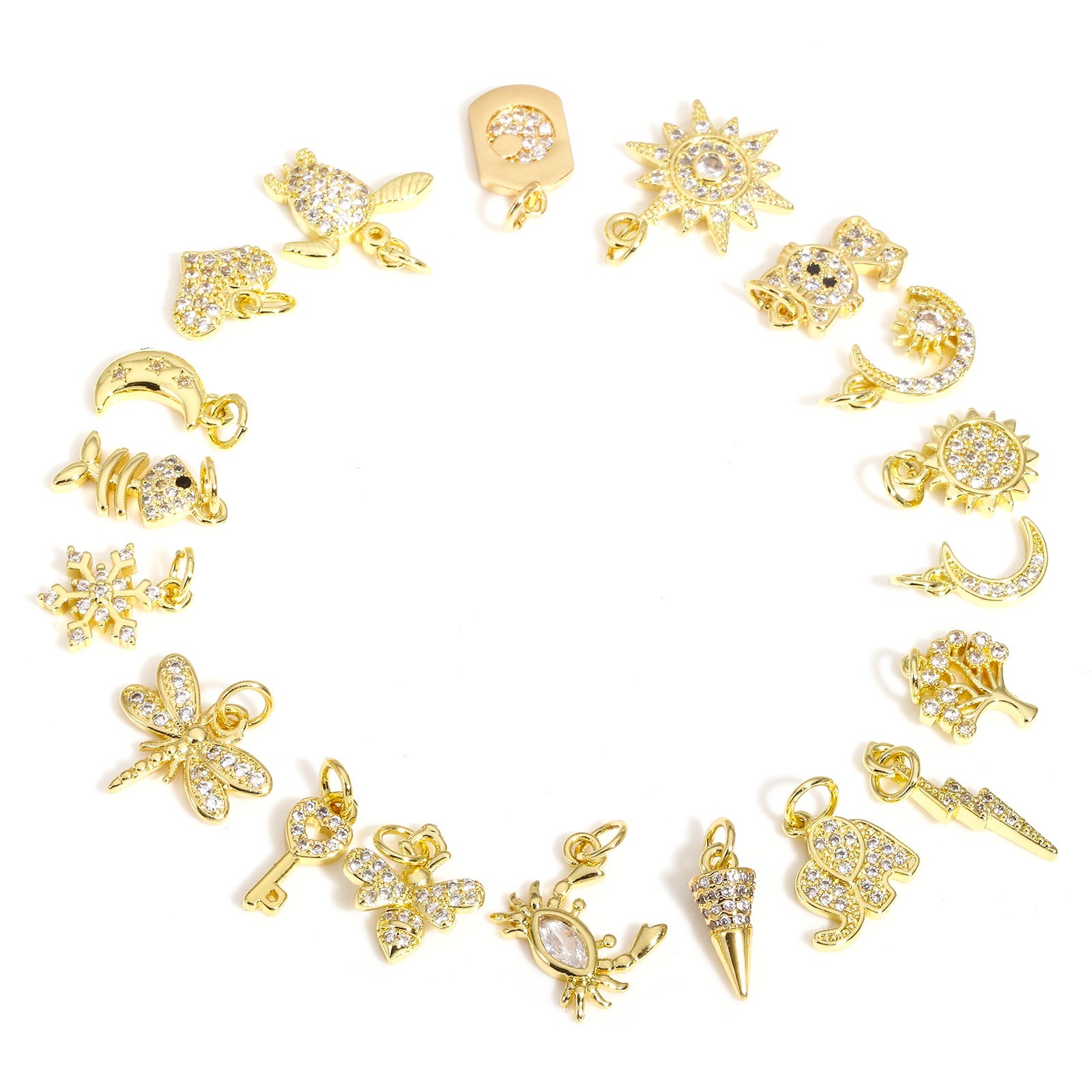 Picture of Brass Charms 18K Gold Plated Sun Insect Clear Cubic Zirconia