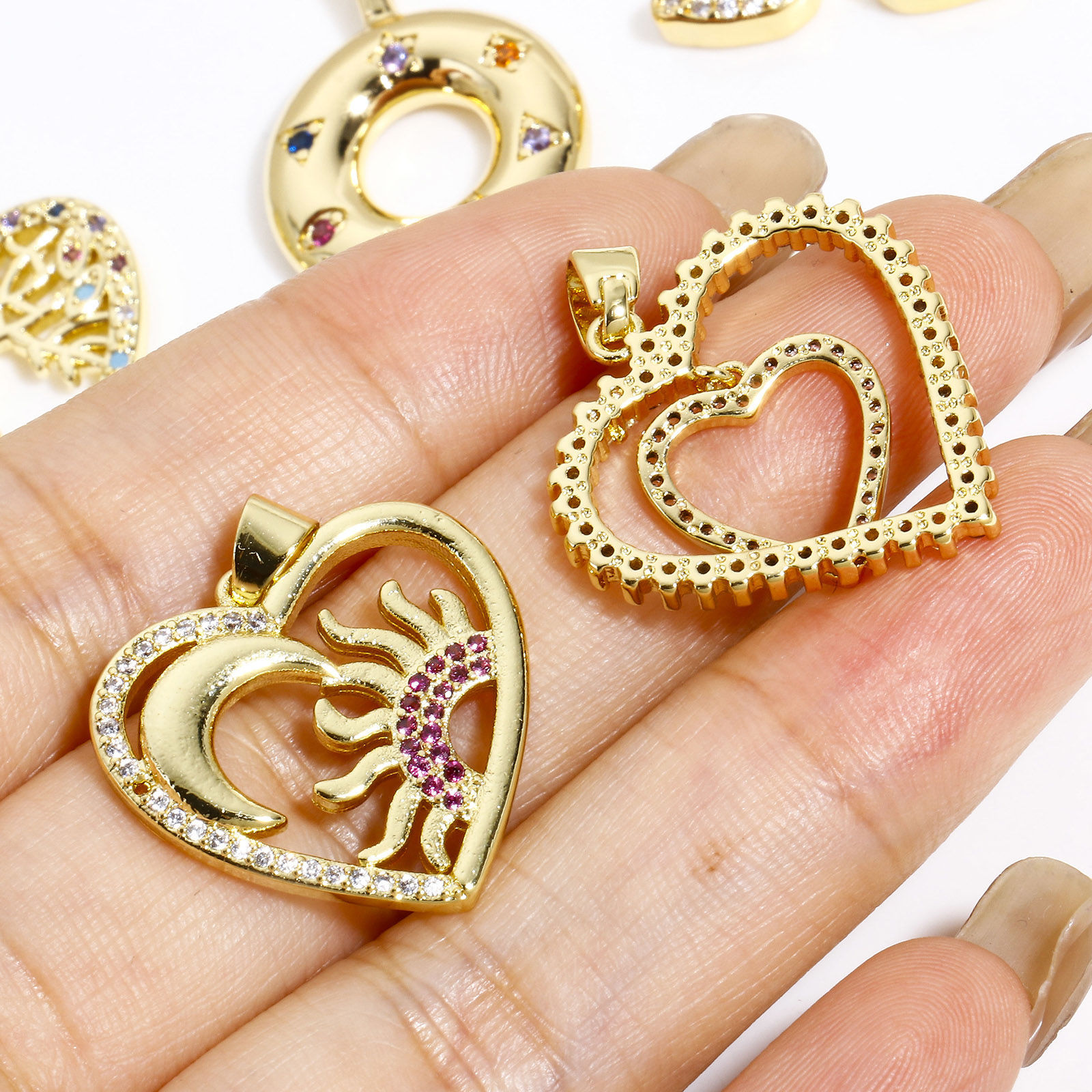 Picture of Brass Charm Pendant 18K Gold Plated Multicolour Cubic Zirconia