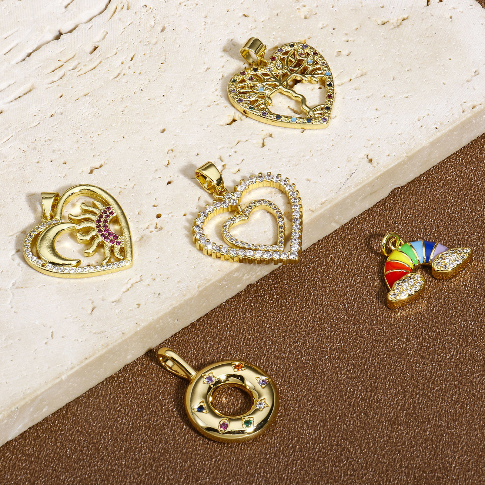 Picture of Brass Charm Pendant 18K Gold Plated Multicolour Cubic Zirconia