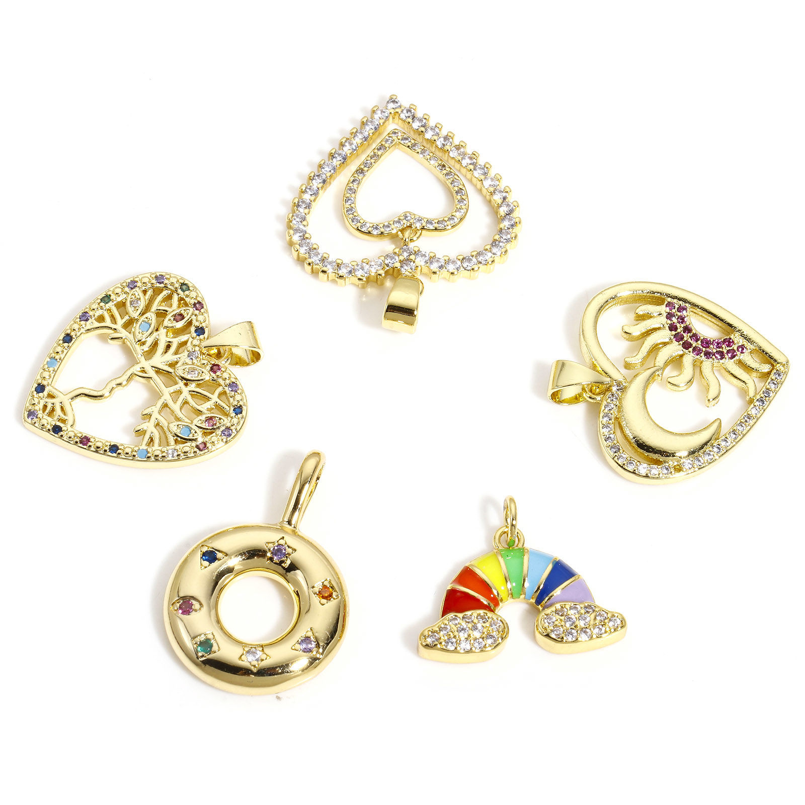Picture of Brass Charm Pendant 18K Gold Plated Multicolour Cubic Zirconia