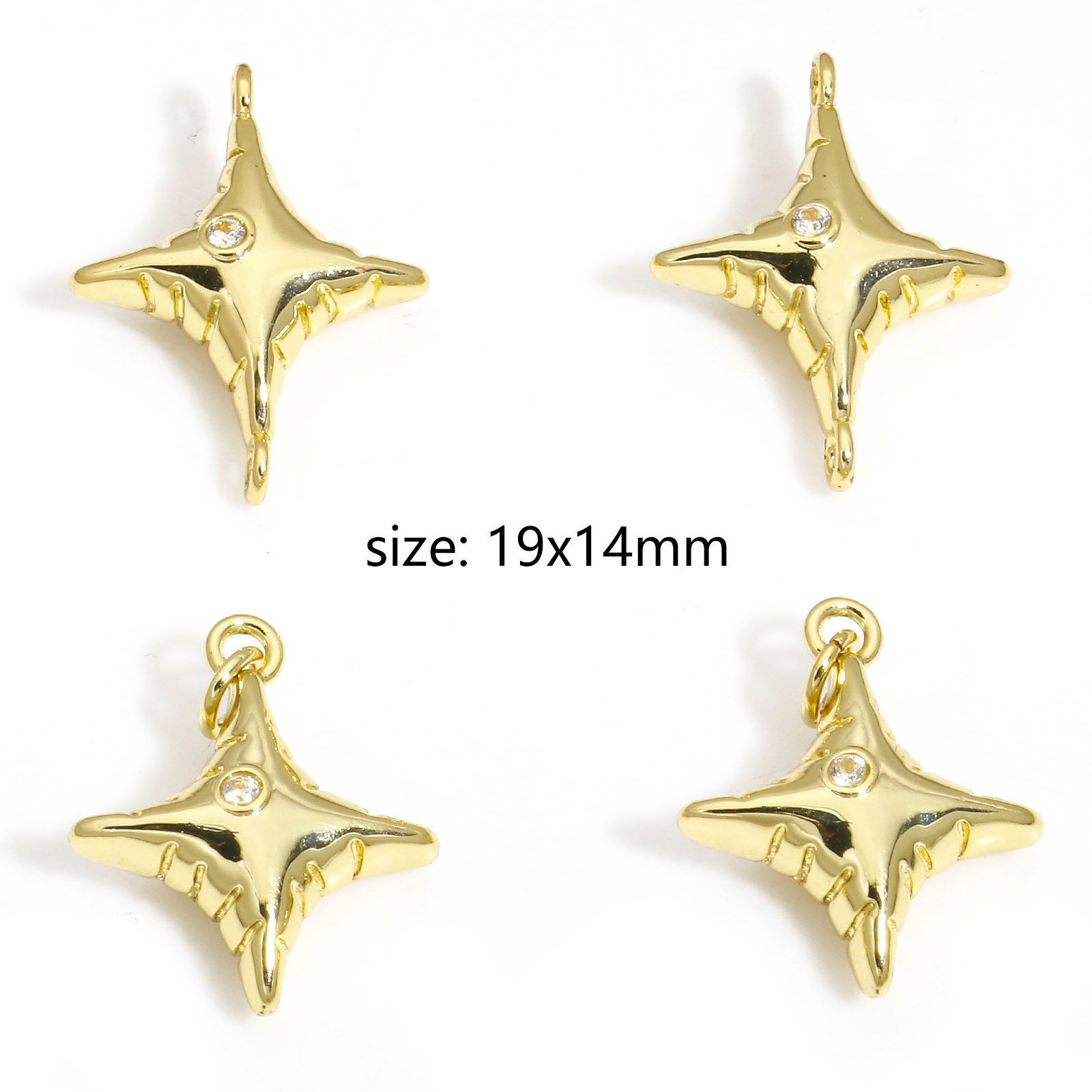 Picture of Brass Galaxy Charms 18K Real Gold Plated Star 3D Clear Cubic Zirconia 19mm x 14mm