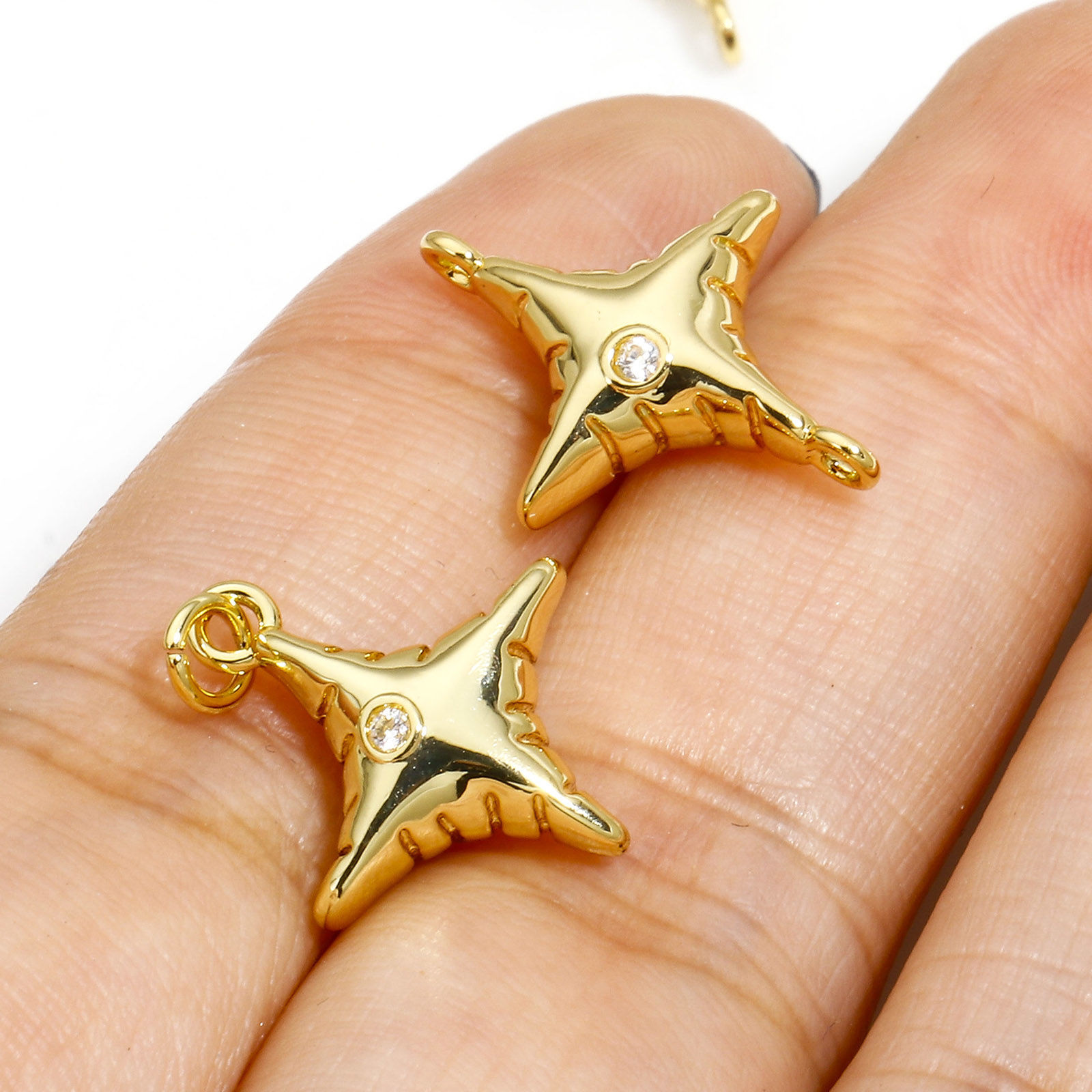 Picture of Brass Galaxy Charms 18K Real Gold Plated Star 3D Clear Cubic Zirconia 19mm x 14mm