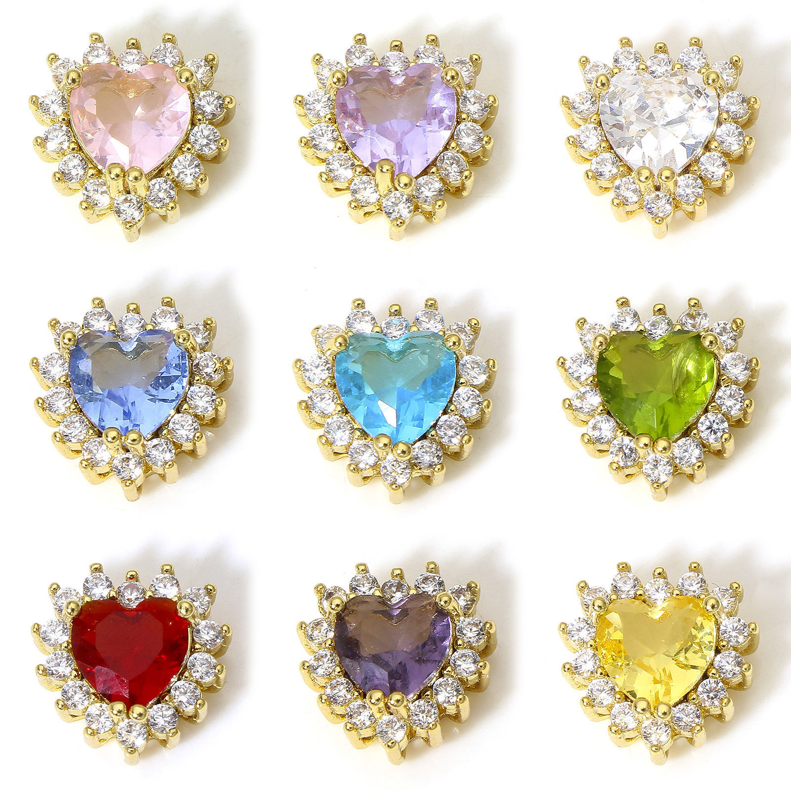 Bild von 1 Stück Messing Valentinstag Charms 18K Echtgold plattiert Bunt Herz Klar Zirkonia 10mm x 10mm