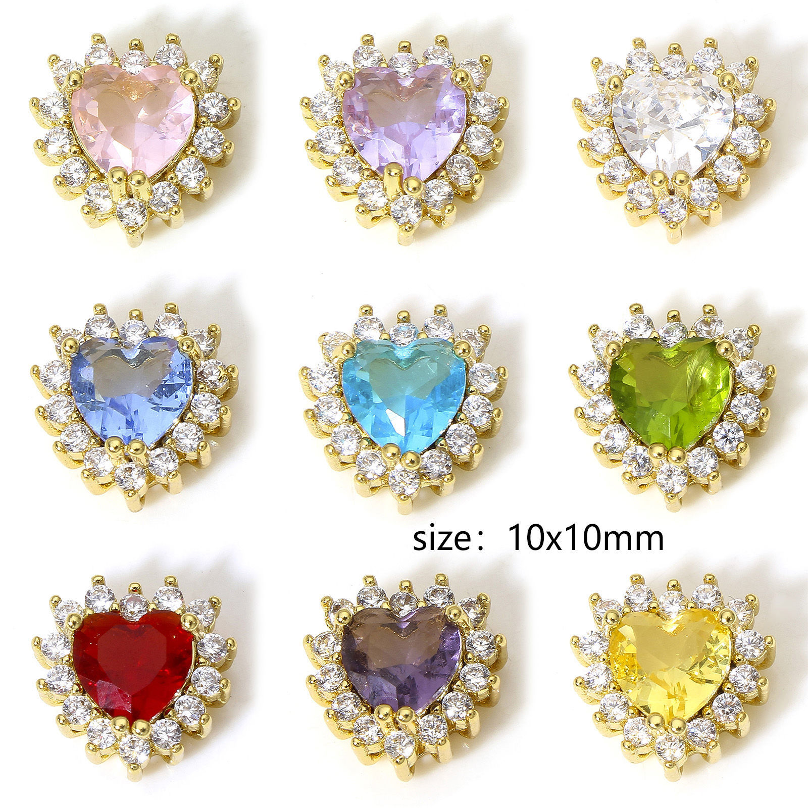 Bild von 1 Stück Messing Valentinstag Charms 18K Echtgold plattiert Bunt Herz Klar Zirkonia 10mm x 10mm