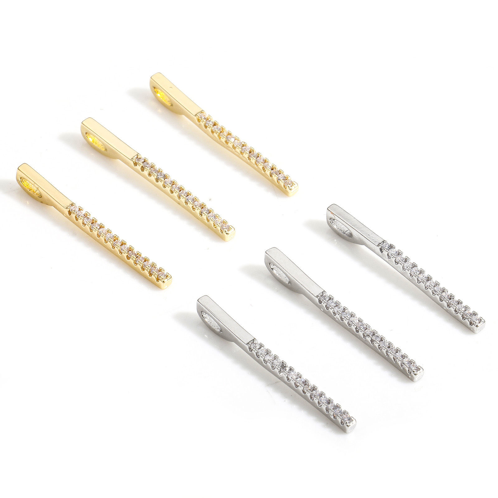 2 個 真鍮 ジオメトリック 幾何学 チャーム ストライプ ゴールドフィルド マイクロパヴェ クリアジルコン 23.5mmx 1.5mm、 の画像